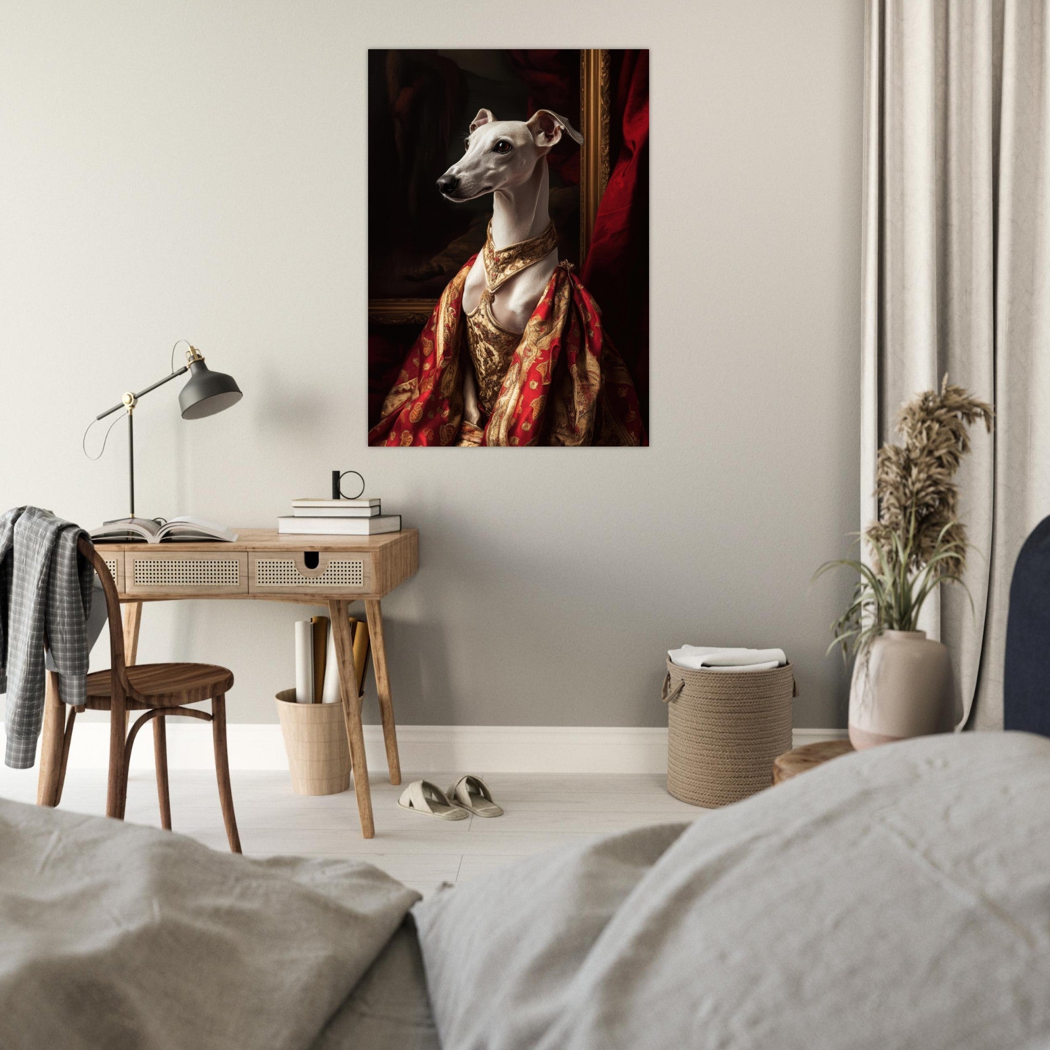 Fine Art Poster Portrait - Elegant Baroque Greyhound Portrait A sleek grey - Shop Ai Art WebShop - Digital Art online Store