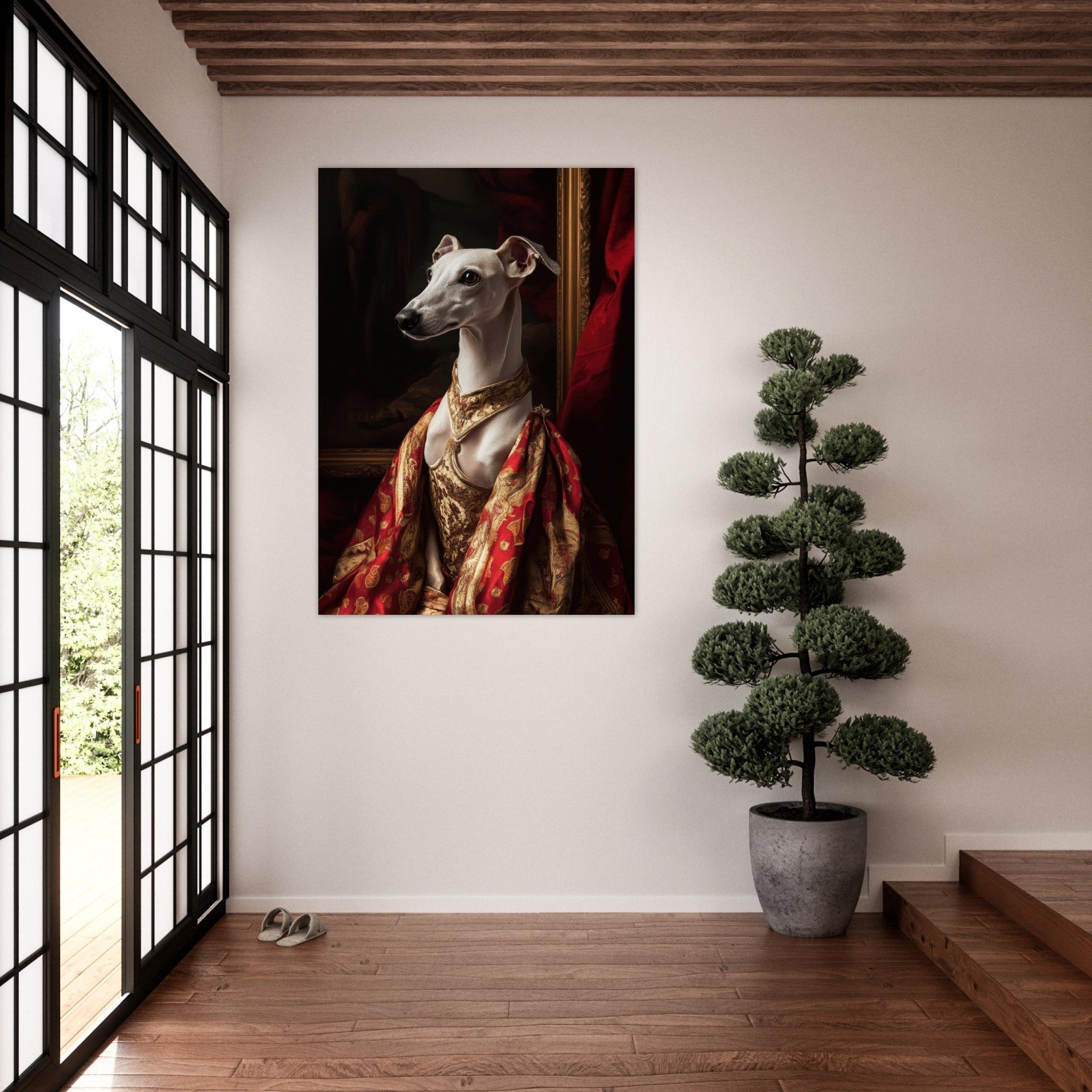 Fine Art Poster Portrait - Elegant Baroque Greyhound Portrait A sleek grey - Shop Ai Art WebShop - Digital Art online Store