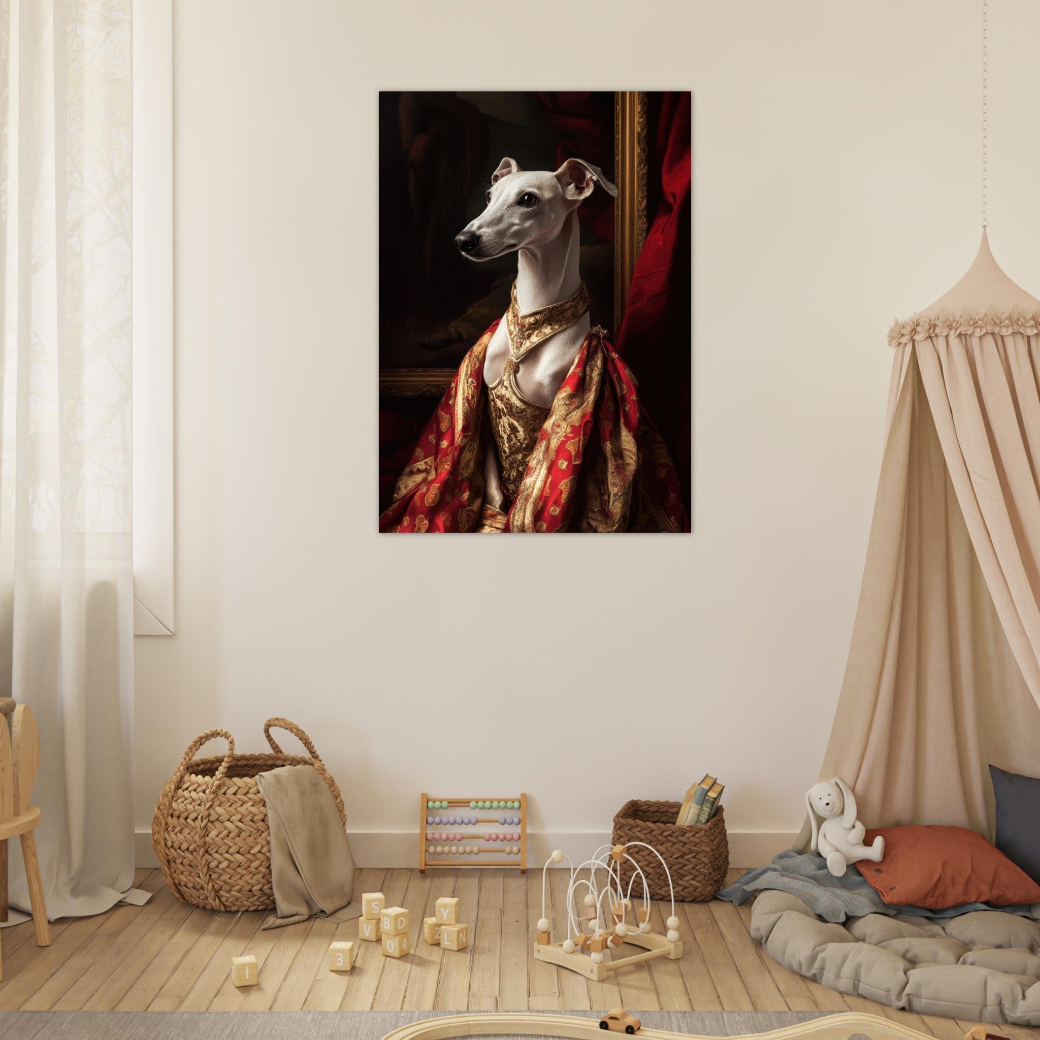 Fine Art Poster Portrait - Elegant Baroque Greyhound Portrait A sleek grey - Shop Ai Art WebShop - Digital Art online Store