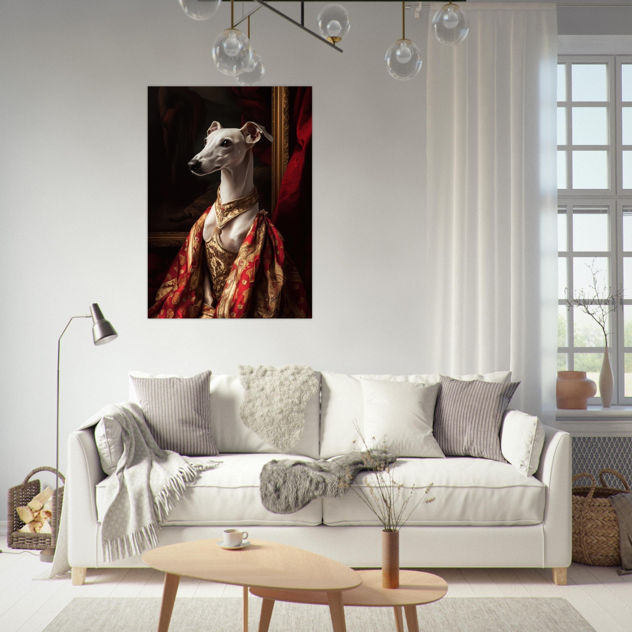 Fine Art Poster Portrait - Elegant Baroque Greyhound Portrait A sleek grey - Shop Ai Art WebShop - Digital Art online Store