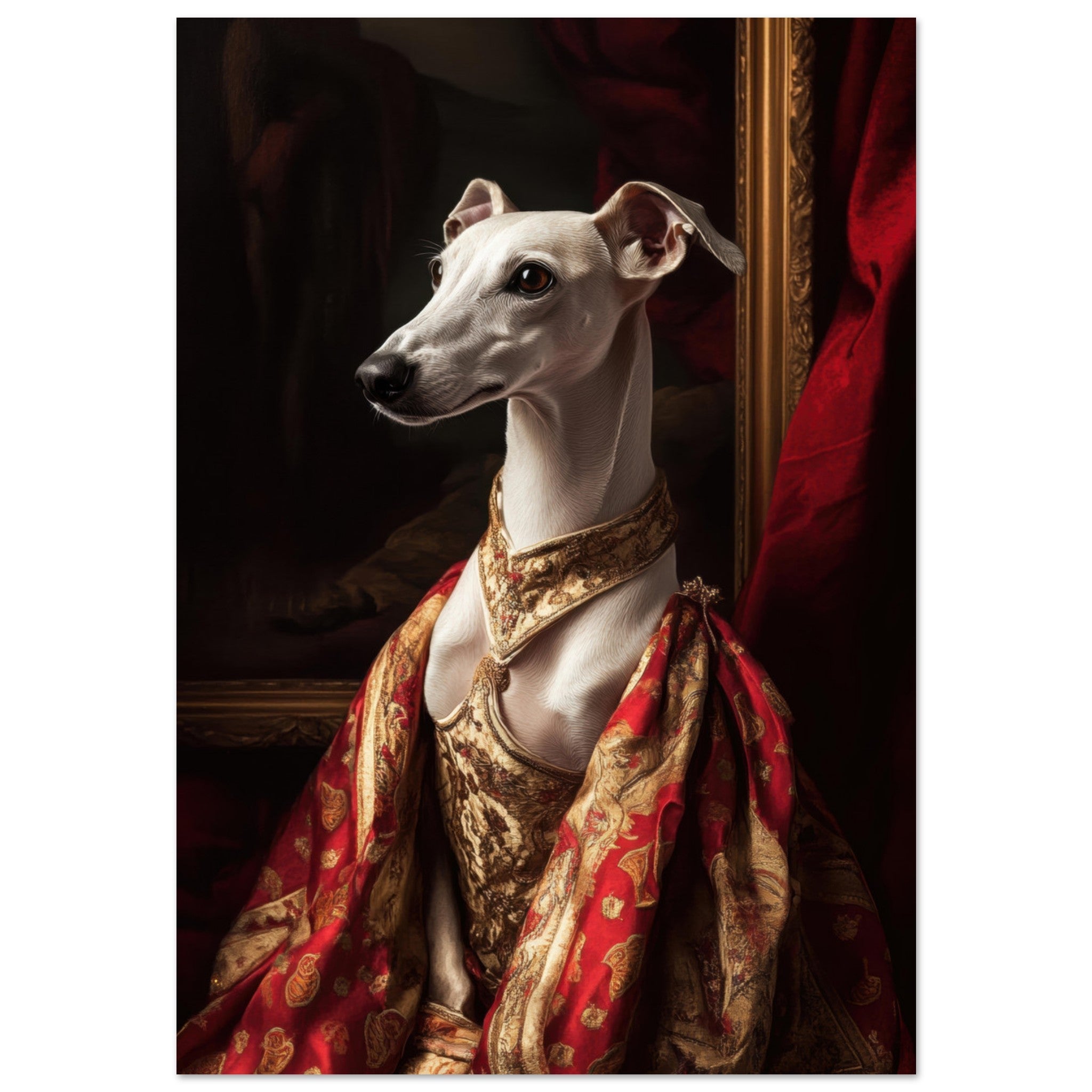 Fine Art Poster Portrait - Elegant Baroque Greyhound Portrait A sleek grey - Shop Ai Art WebShop - Digital Art online Store