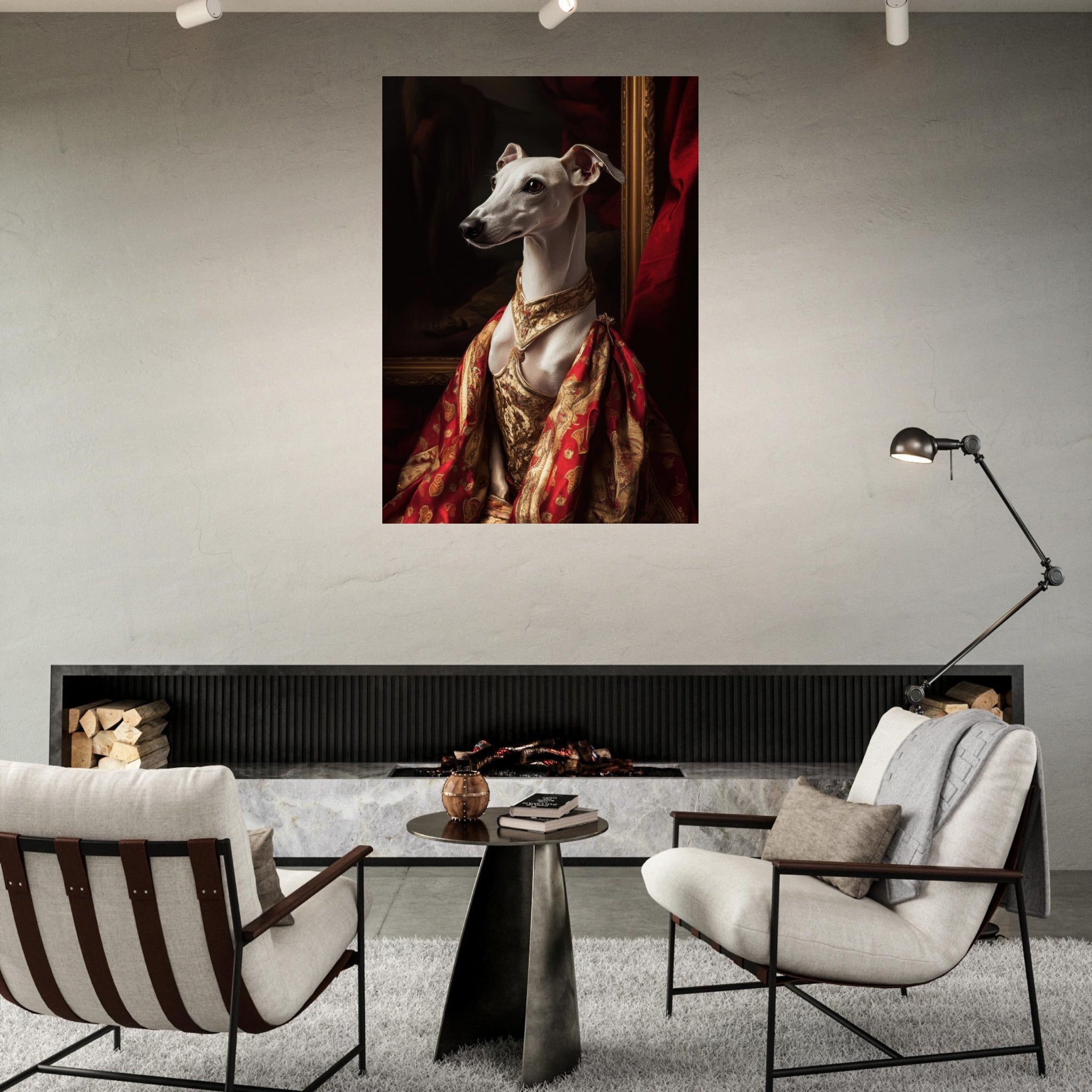 Fine Art Poster Portrait - Elegant Baroque Greyhound Portrait A sleek grey - Shop Ai Art WebShop - Digital Art online Store