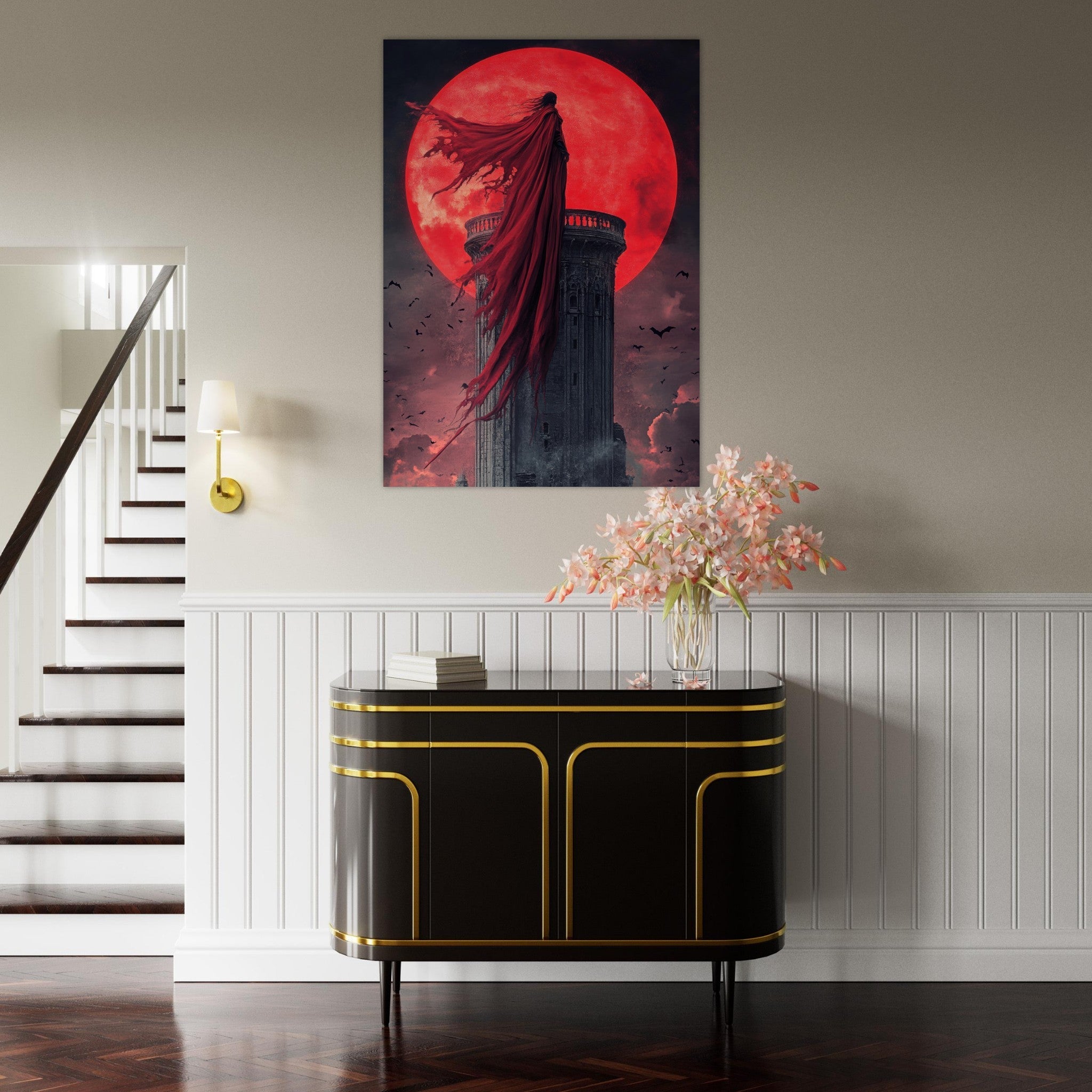 Fine Art Poster Portrait - Gothic Vampire Sorcerer in a Moonlit Castle 6 - Shop Ai Art WebShop - Digital Art online Store