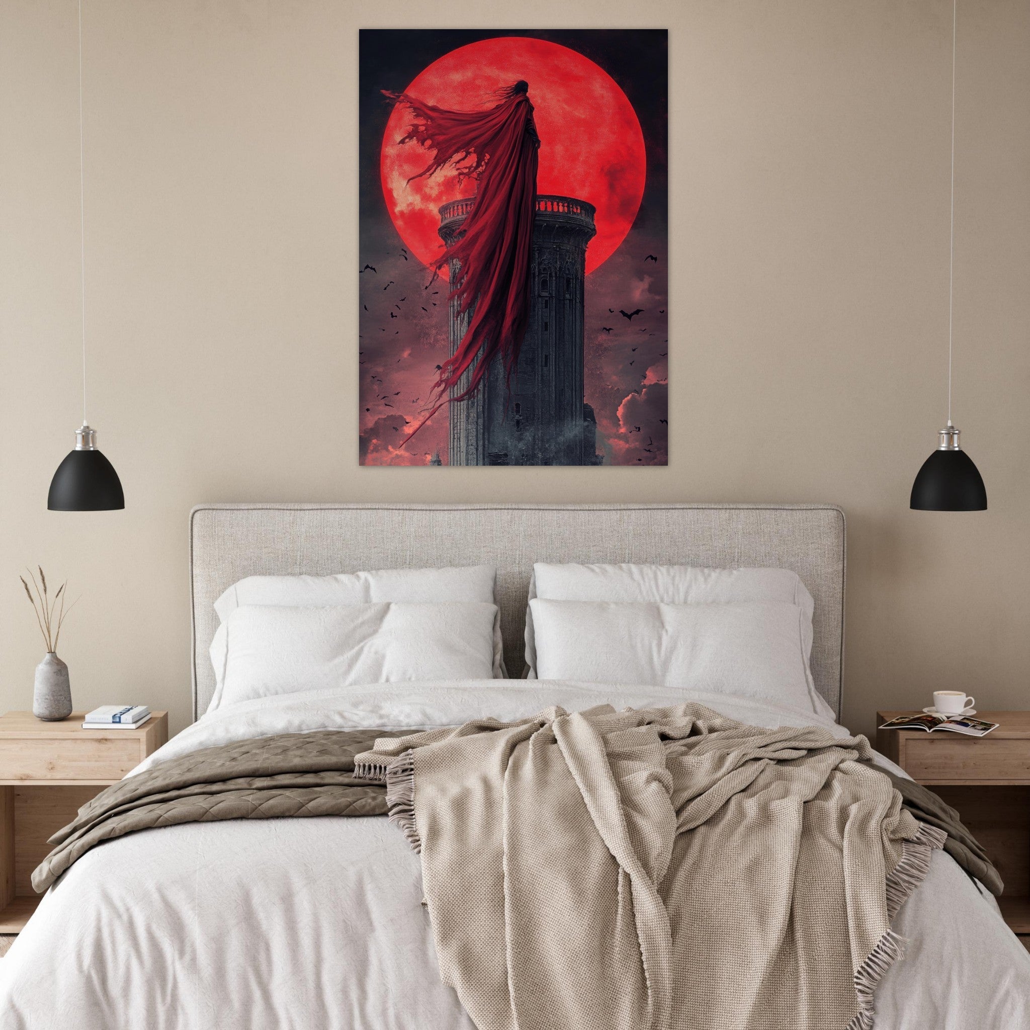 Fine Art Poster Portrait - Gothic Vampire Sorcerer in a Moonlit Castle 6 - Shop Ai Art WebShop - Digital Art online Store