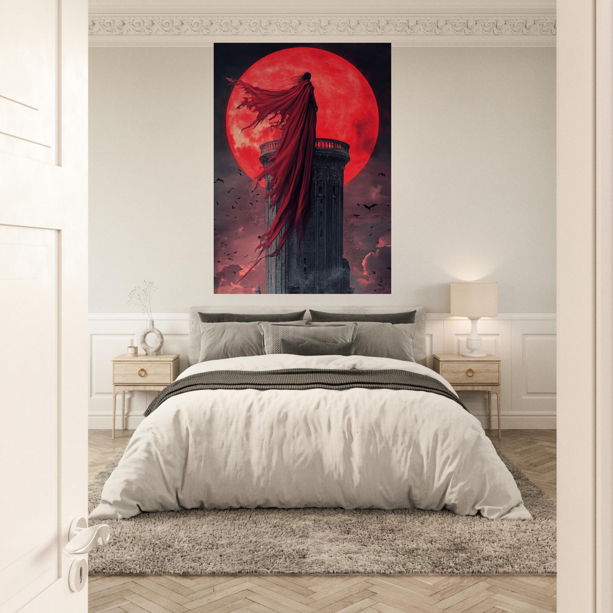 Fine Art Poster Portrait - Gothic Vampire Sorcerer in a Moonlit Castle 6 - Shop Ai Art WebShop - Digital Art online Store