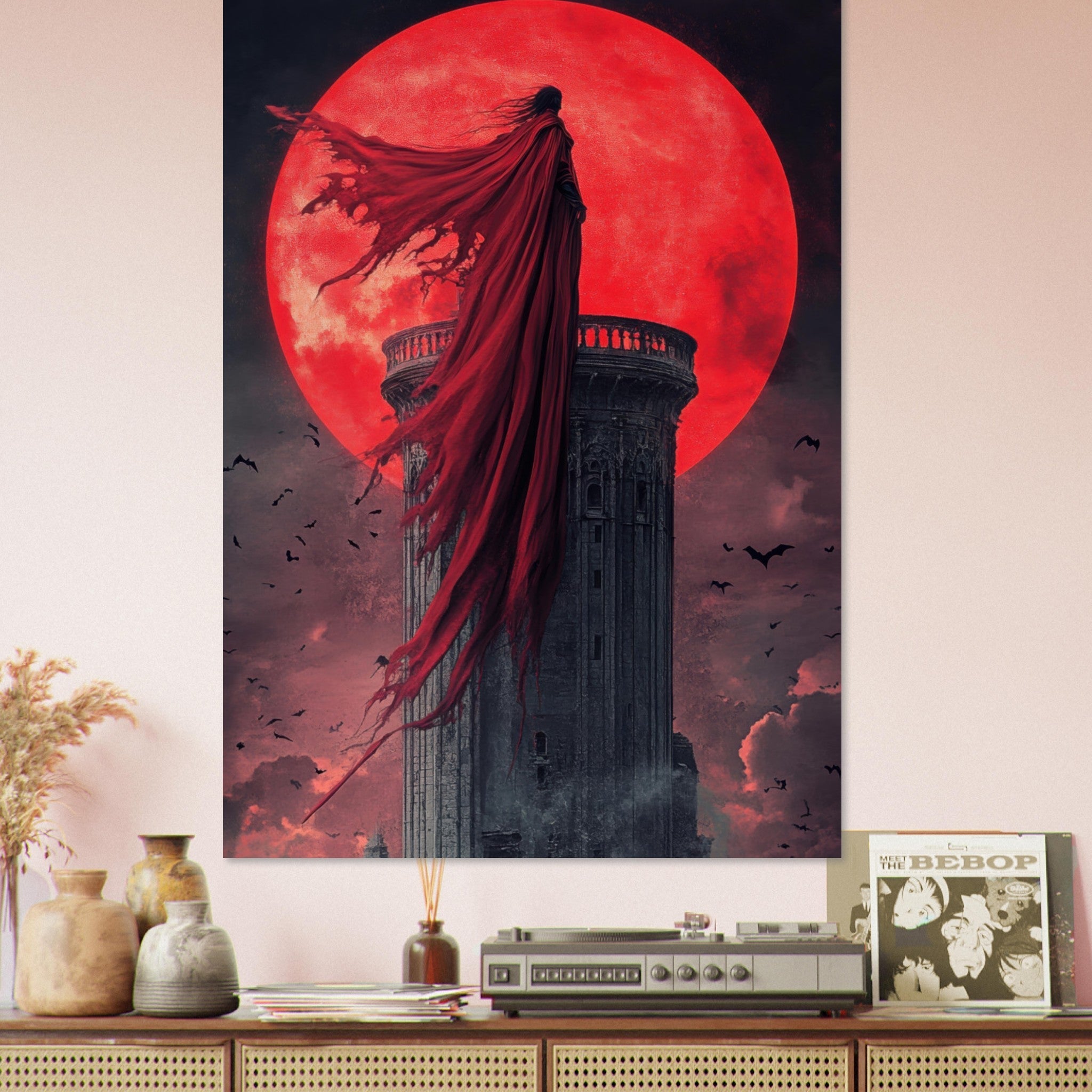Fine Art Poster Portrait - Gothic Vampire Sorcerer in a Moonlit Castle 6 - Shop Ai Art WebShop - Digital Art online Store