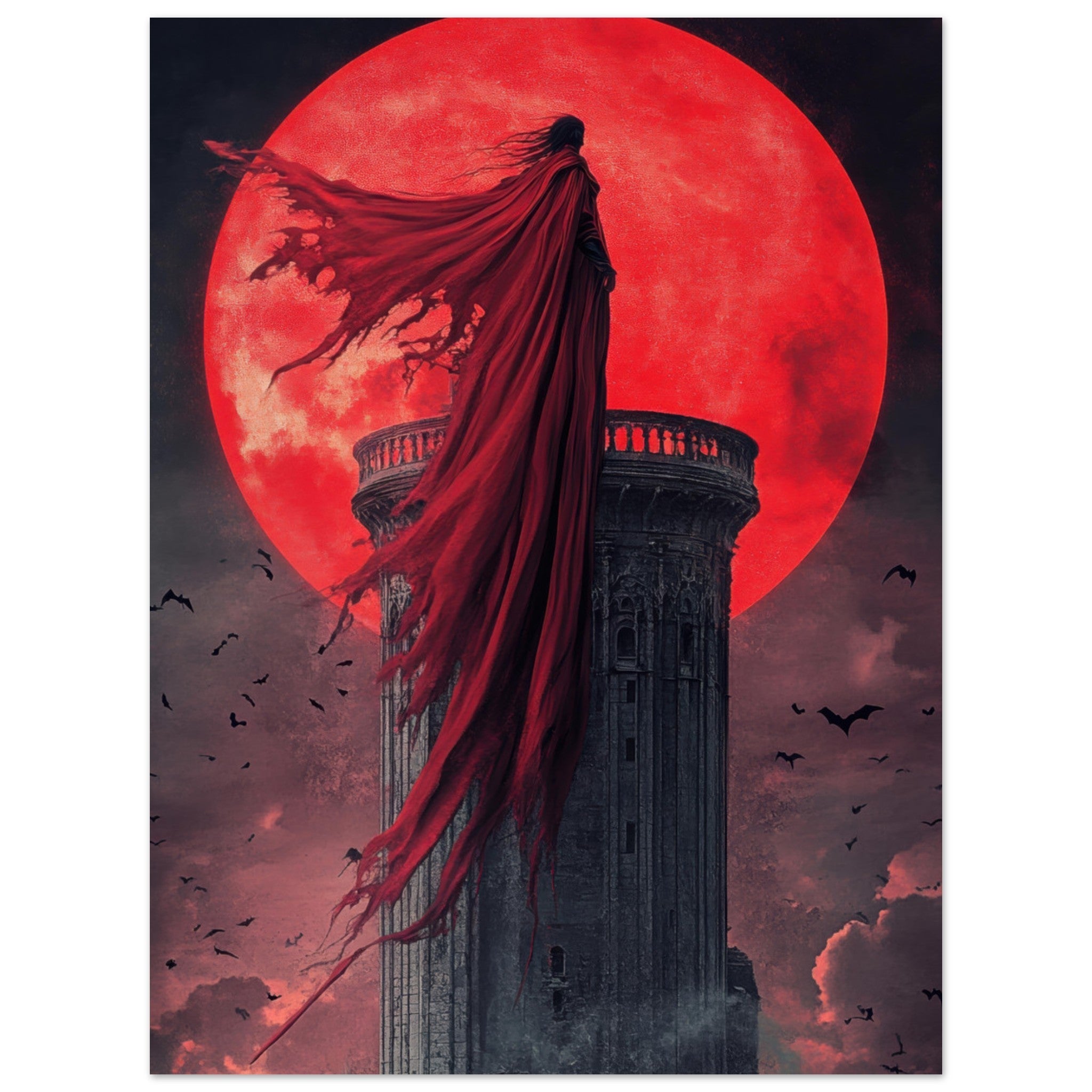 Fine Art Poster Portrait - Gothic Vampire Sorcerer in a Moonlit Castle 6 - Shop Ai Art WebShop - Digital Art online Store