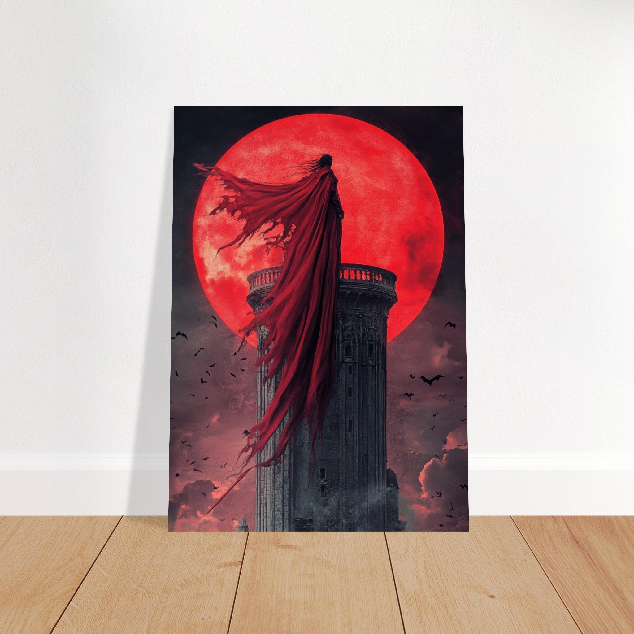 Fine Art Poster Portrait - Gothic Vampire Sorcerer in a Moonlit Castle 6 - Shop Ai Art WebShop - Digital Art online Store