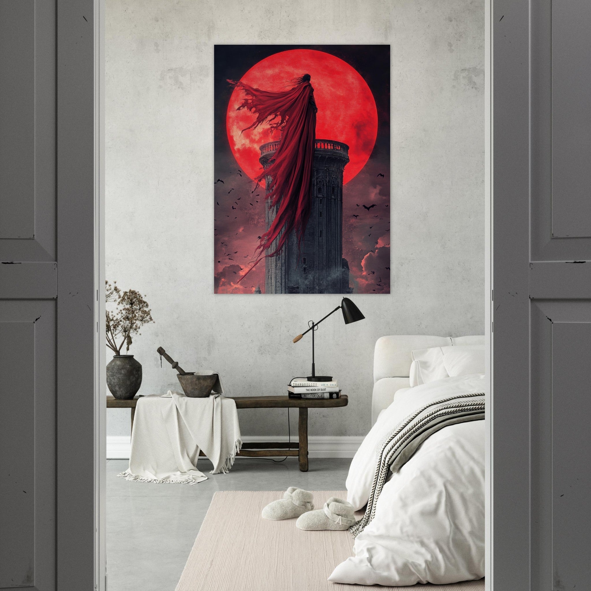 Fine Art Poster Portrait - Gothic Vampire Sorcerer in a Moonlit Castle 6 - Shop Ai Art WebShop - Digital Art online Store