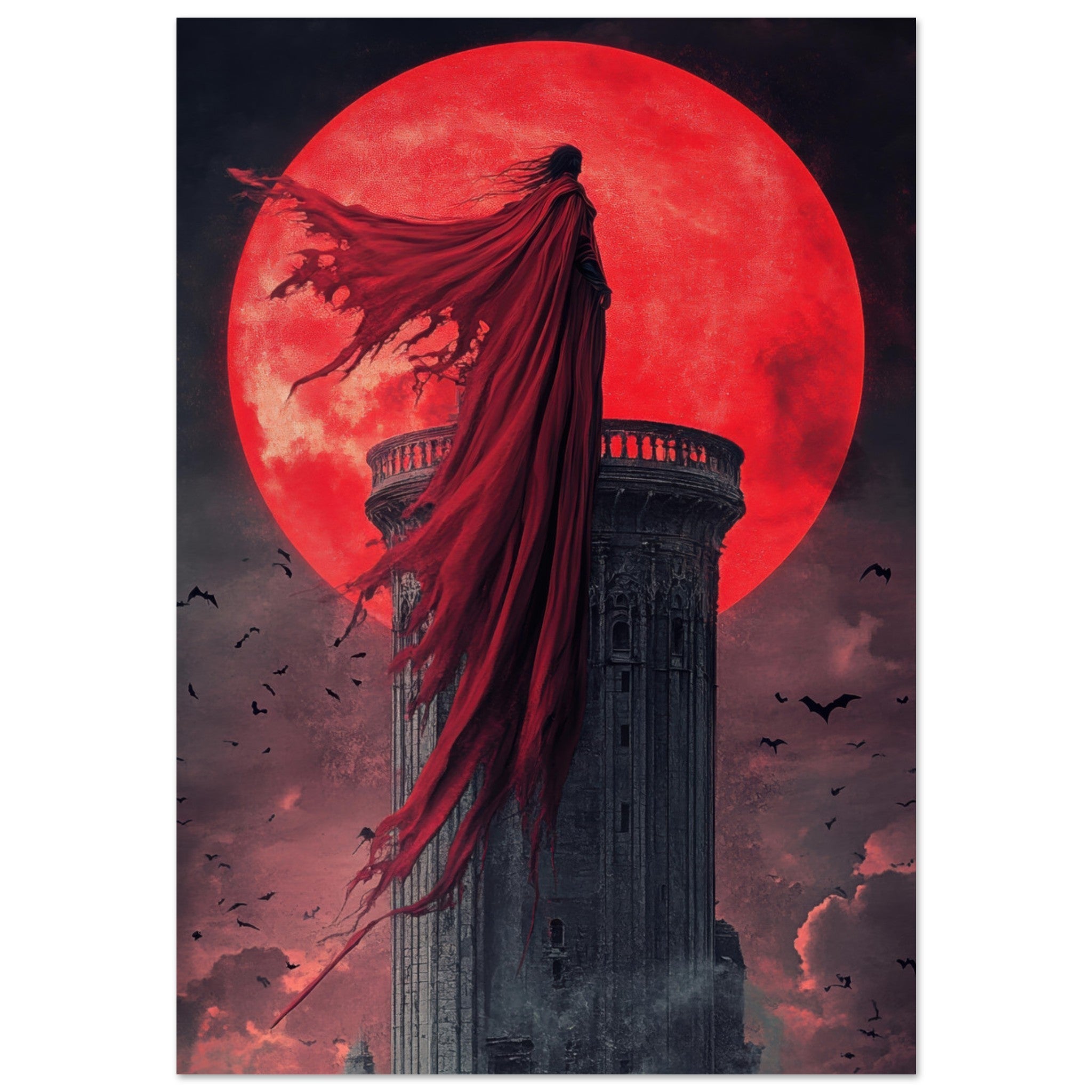Fine Art Poster Portrait - Gothic Vampire Sorcerer in a Moonlit Castle 6 - Shop Ai Art WebShop - Digital Art online Store