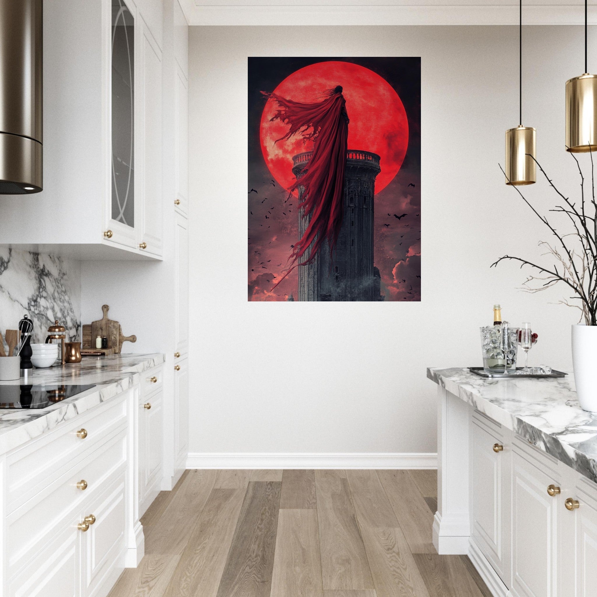 Fine Art Poster Portrait - Gothic Vampire Sorcerer in a Moonlit Castle 6 - Shop Ai Art WebShop - Digital Art online Store