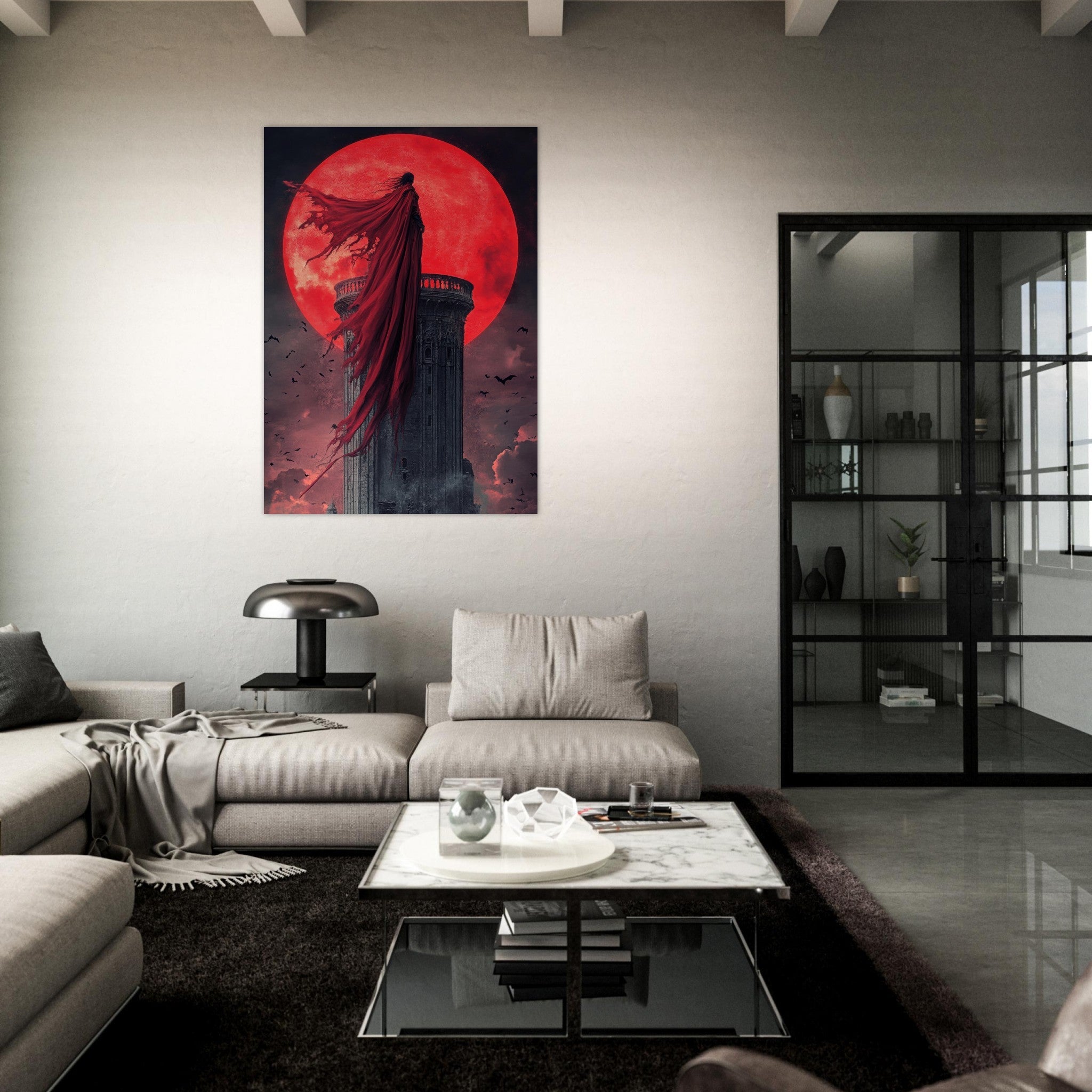 Fine Art Poster Portrait - Gothic Vampire Sorcerer in a Moonlit Castle 6 - Shop Ai Art WebShop - Digital Art online Store