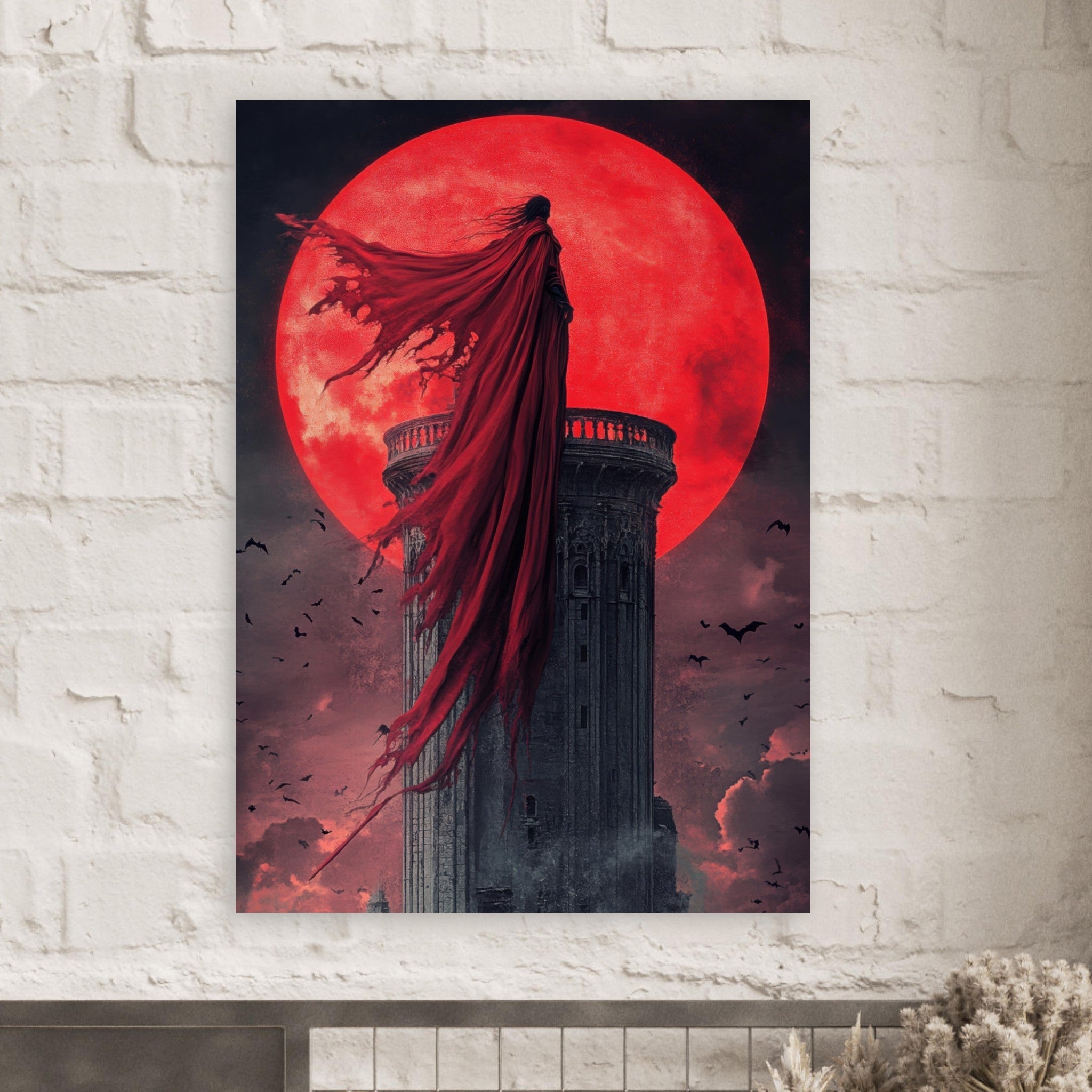 Fine Art Poster Portrait - Gothic Vampire Sorcerer in a Moonlit Castle 6 - Shop Ai Art WebShop - Digital Art online Store