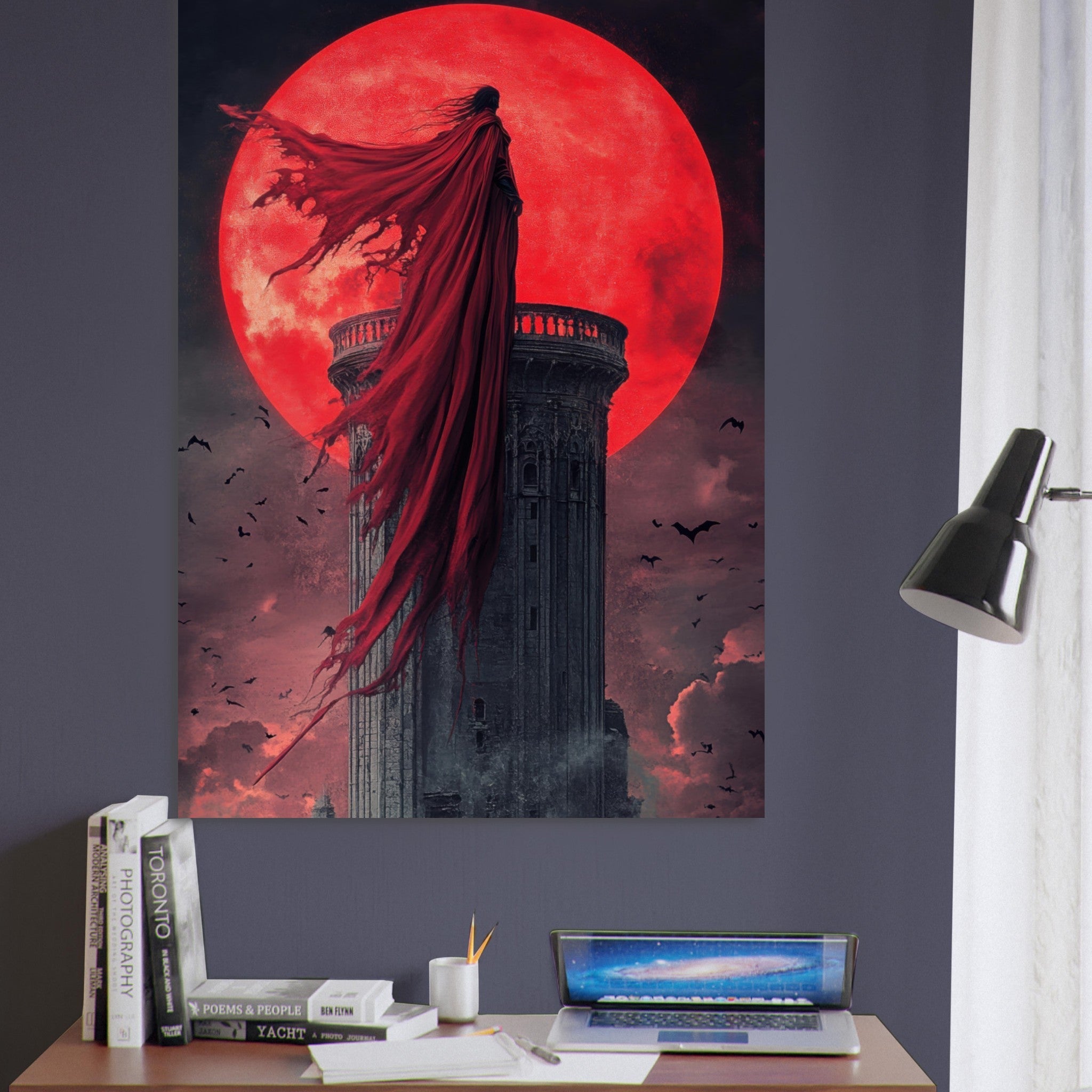 Fine Art Poster Portrait - Gothic Vampire Sorcerer in a Moonlit Castle 6 - Shop Ai Art WebShop - Digital Art online Store