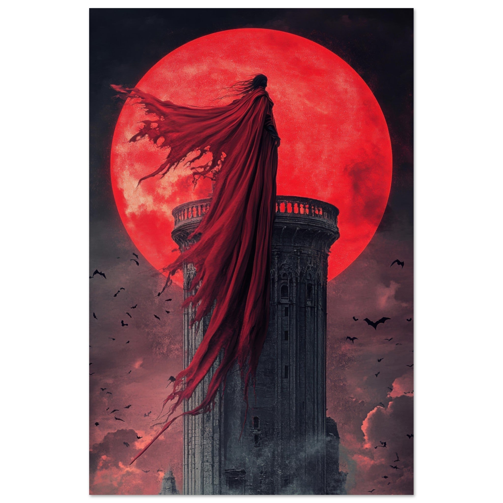 Fine Art Poster Portrait - Gothic Vampire Sorcerer in a Moonlit Castle 6 - Shop Ai Art WebShop - Digital Art online Store