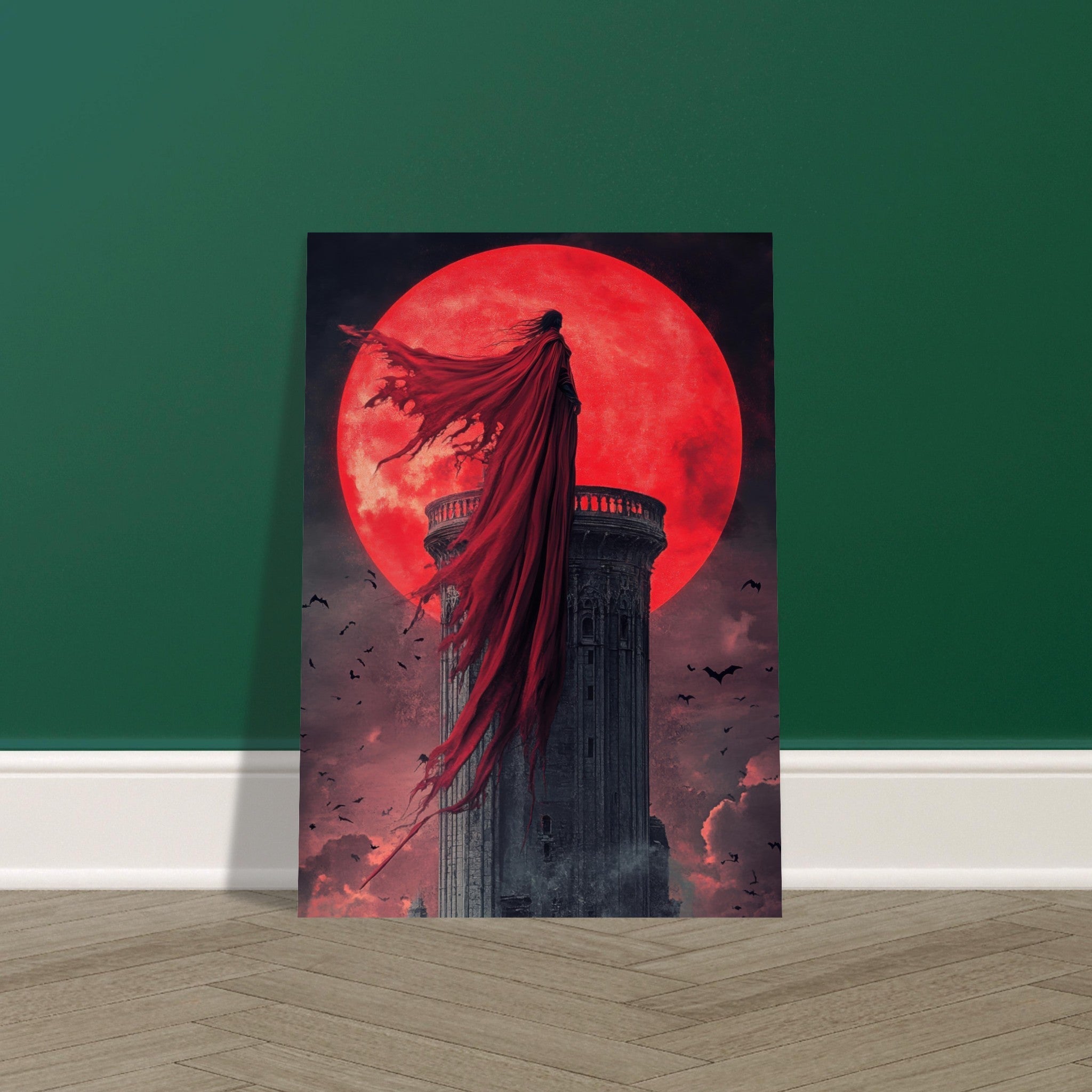 Fine Art Poster Portrait - Gothic Vampire Sorcerer in a Moonlit Castle 6 - Shop Ai Art WebShop - Digital Art online Store