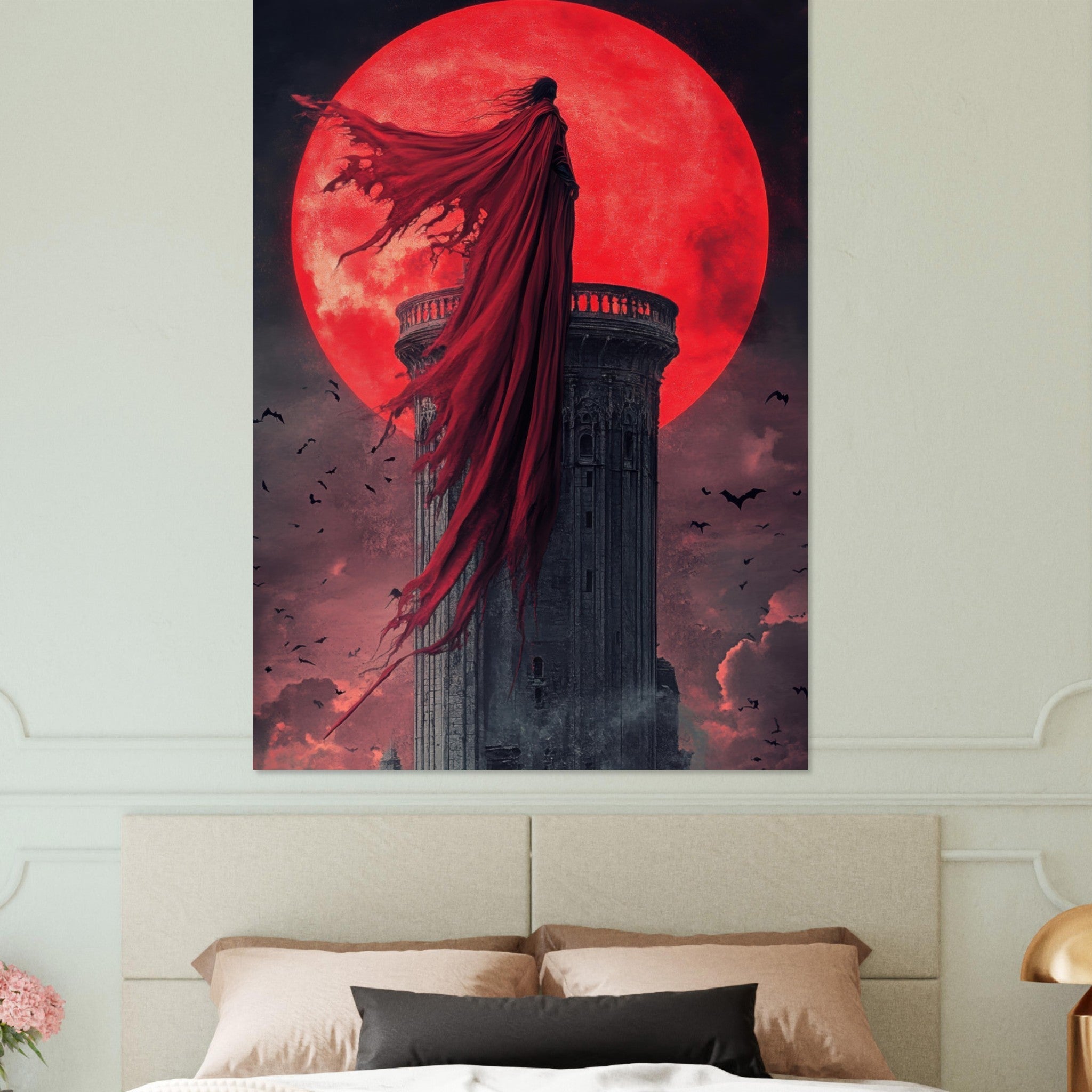 Fine Art Poster Portrait - Gothic Vampire Sorcerer in a Moonlit Castle 6 - Shop Ai Art WebShop - Digital Art online Store