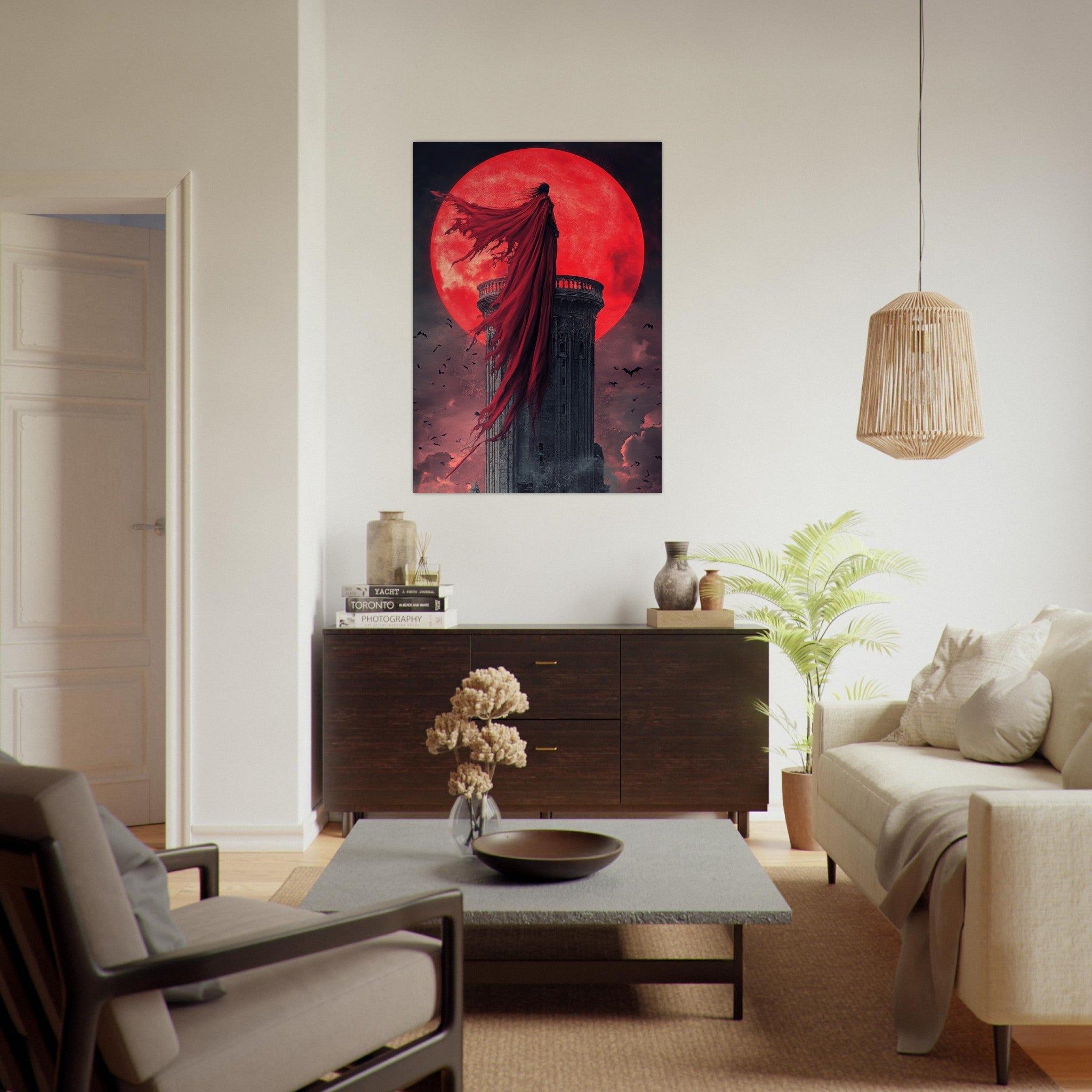 Fine Art Poster Portrait - Gothic Vampire Sorcerer in a Moonlit Castle 6 - Shop Ai Art WebShop - Digital Art online Store