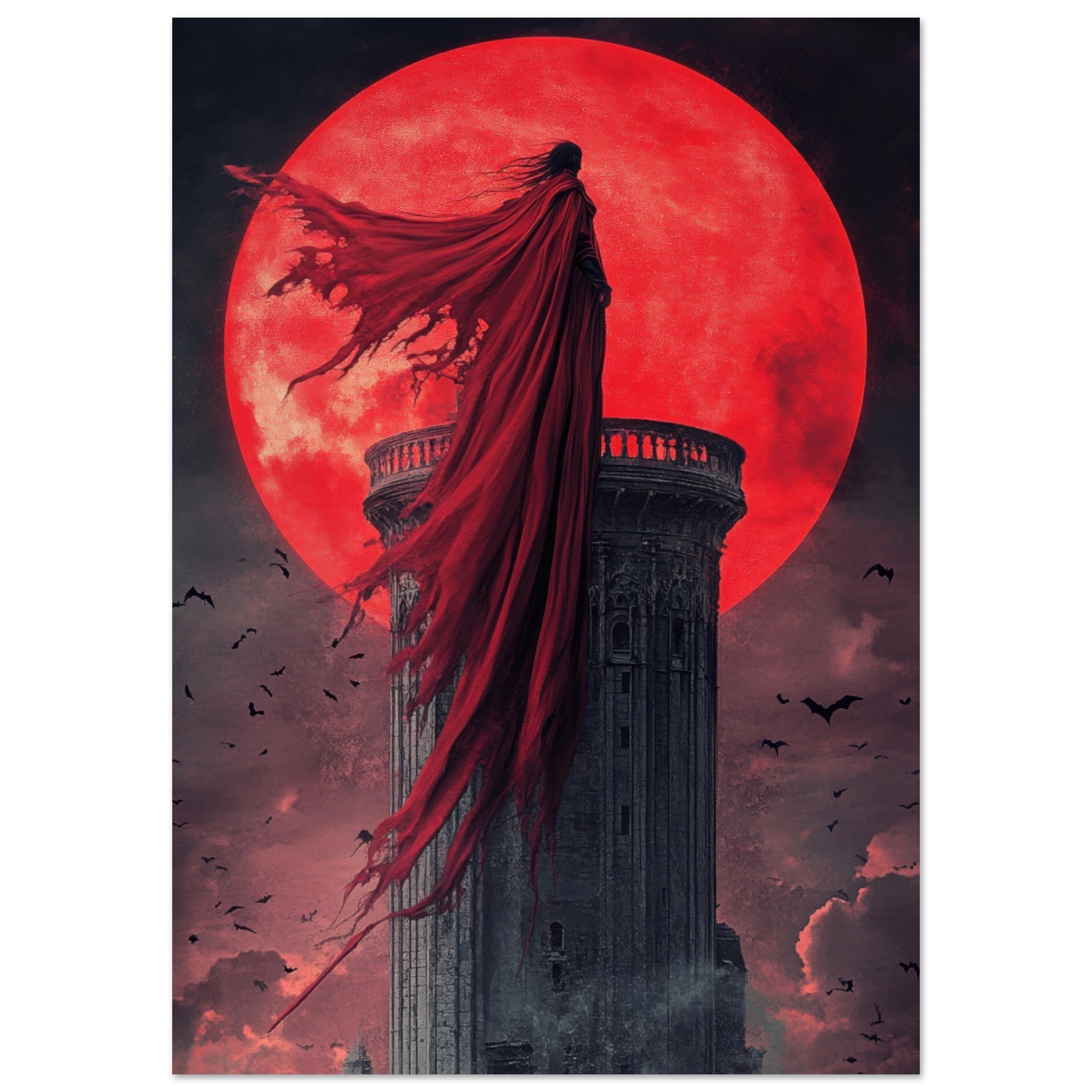 Fine Art Poster Portrait - Gothic Vampire Sorcerer in a Moonlit Castle 6 - Shop Ai Art WebShop - Digital Art online Store
