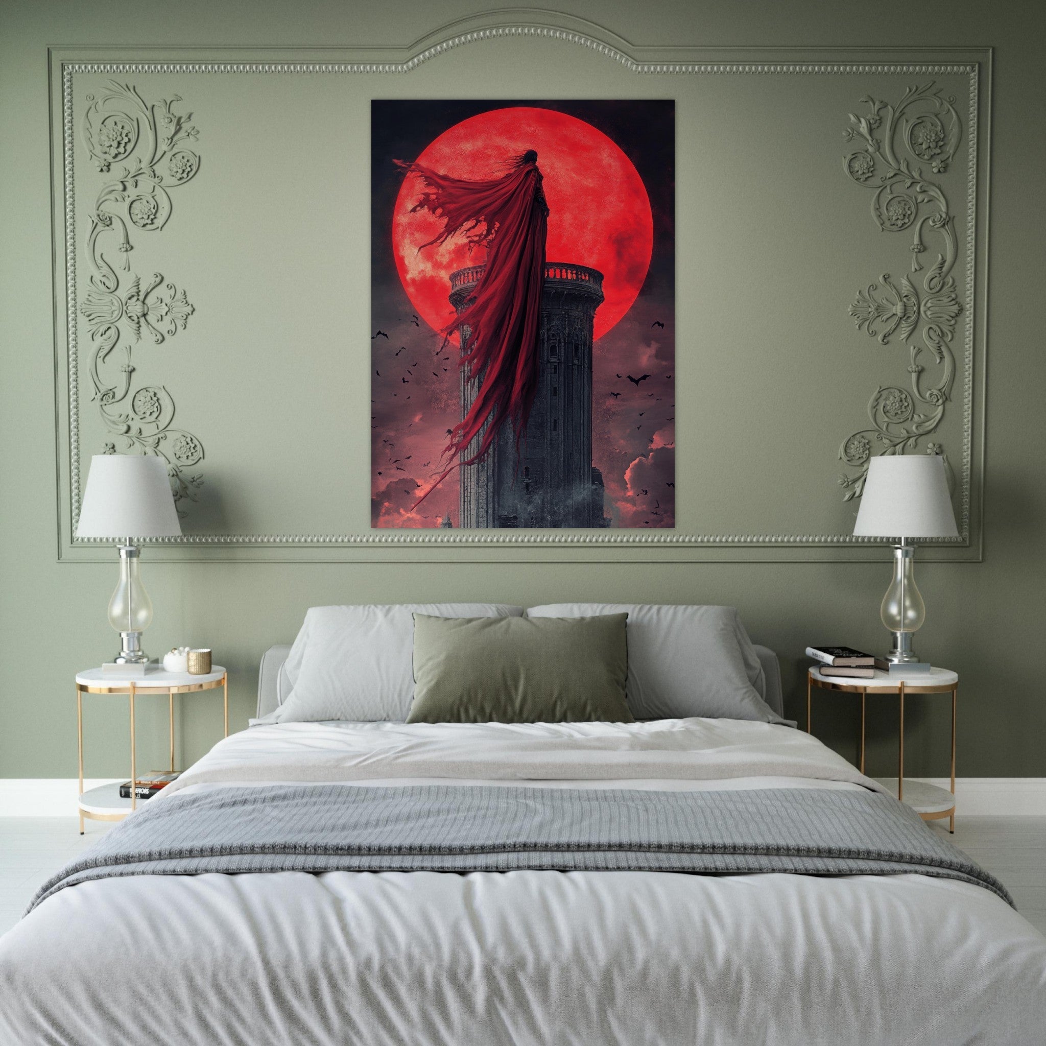 Fine Art Poster Portrait - Gothic Vampire Sorcerer in a Moonlit Castle 6 - Shop Ai Art WebShop - Digital Art online Store