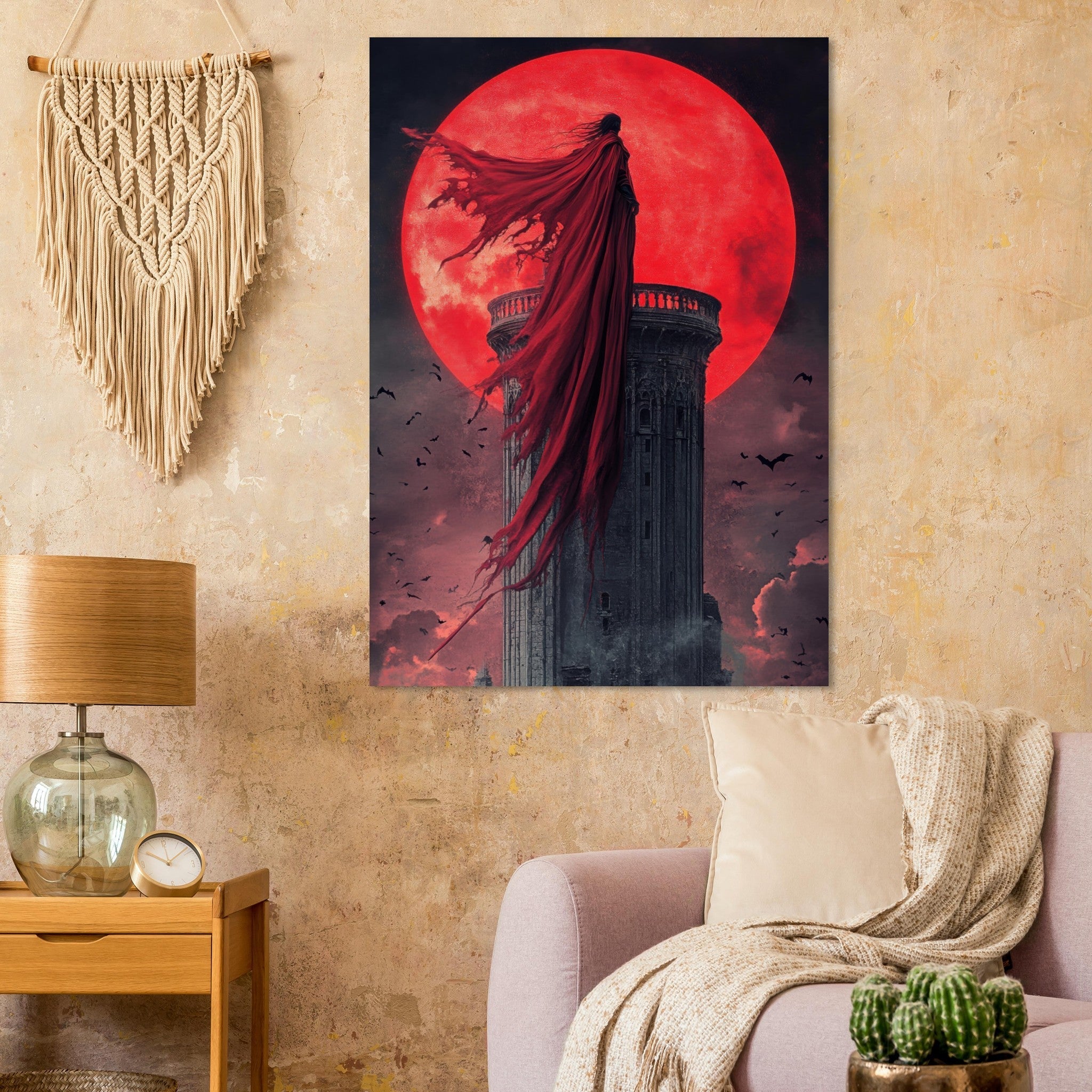 Fine Art Poster Portrait - Gothic Vampire Sorcerer in a Moonlit Castle 6 - Shop Ai Art WebShop - Digital Art online Store