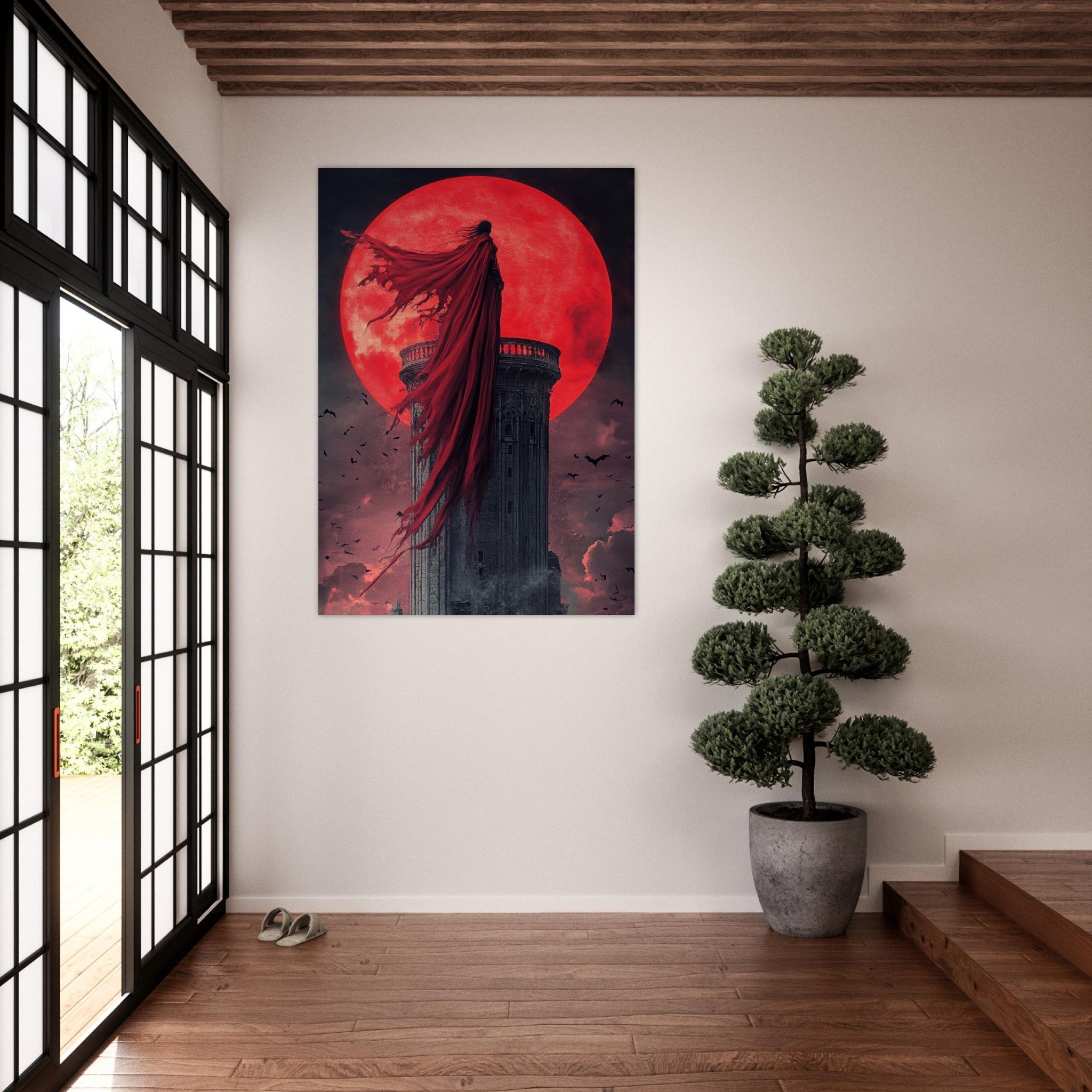Fine Art Poster Portrait - Gothic Vampire Sorcerer in a Moonlit Castle 6 - Shop Ai Art WebShop - Digital Art online Store
