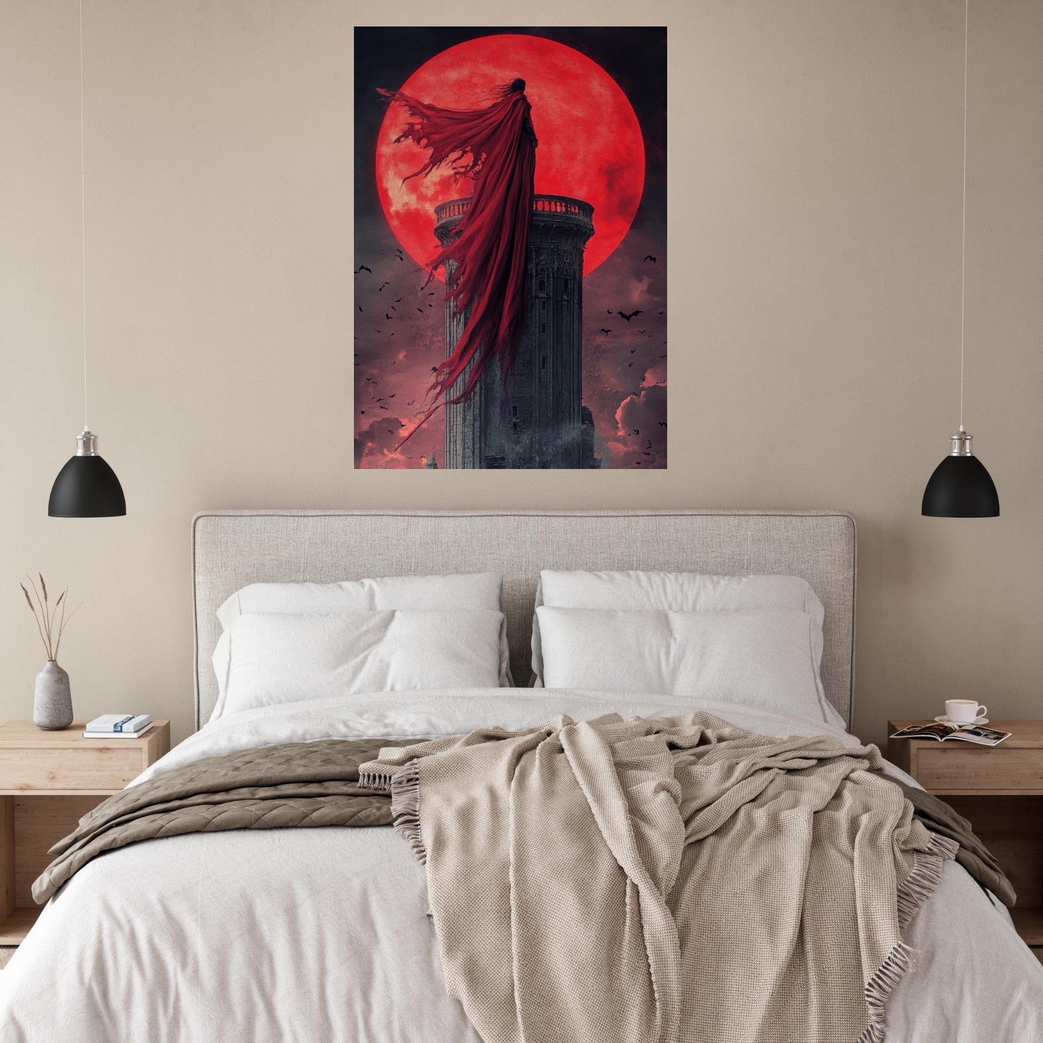 Fine Art Poster Portrait - Gothic Vampire Sorcerer in a Moonlit Castle 6 - Shop Ai Art WebShop - Digital Art online Store