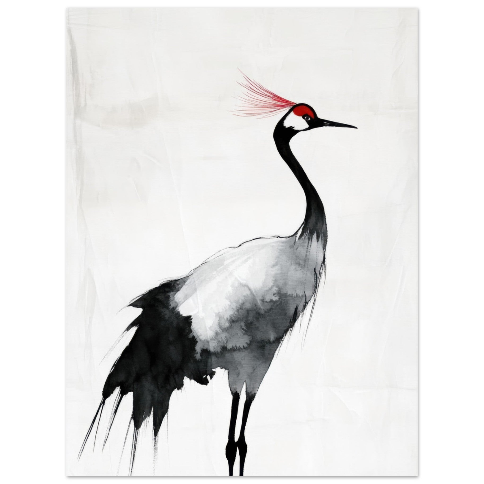 Fine Art Poster Portrait - Japanese Ink Wash Painting of a Crane A graceful 2 - Shop Ai Art WebShop - Digital Art online Store