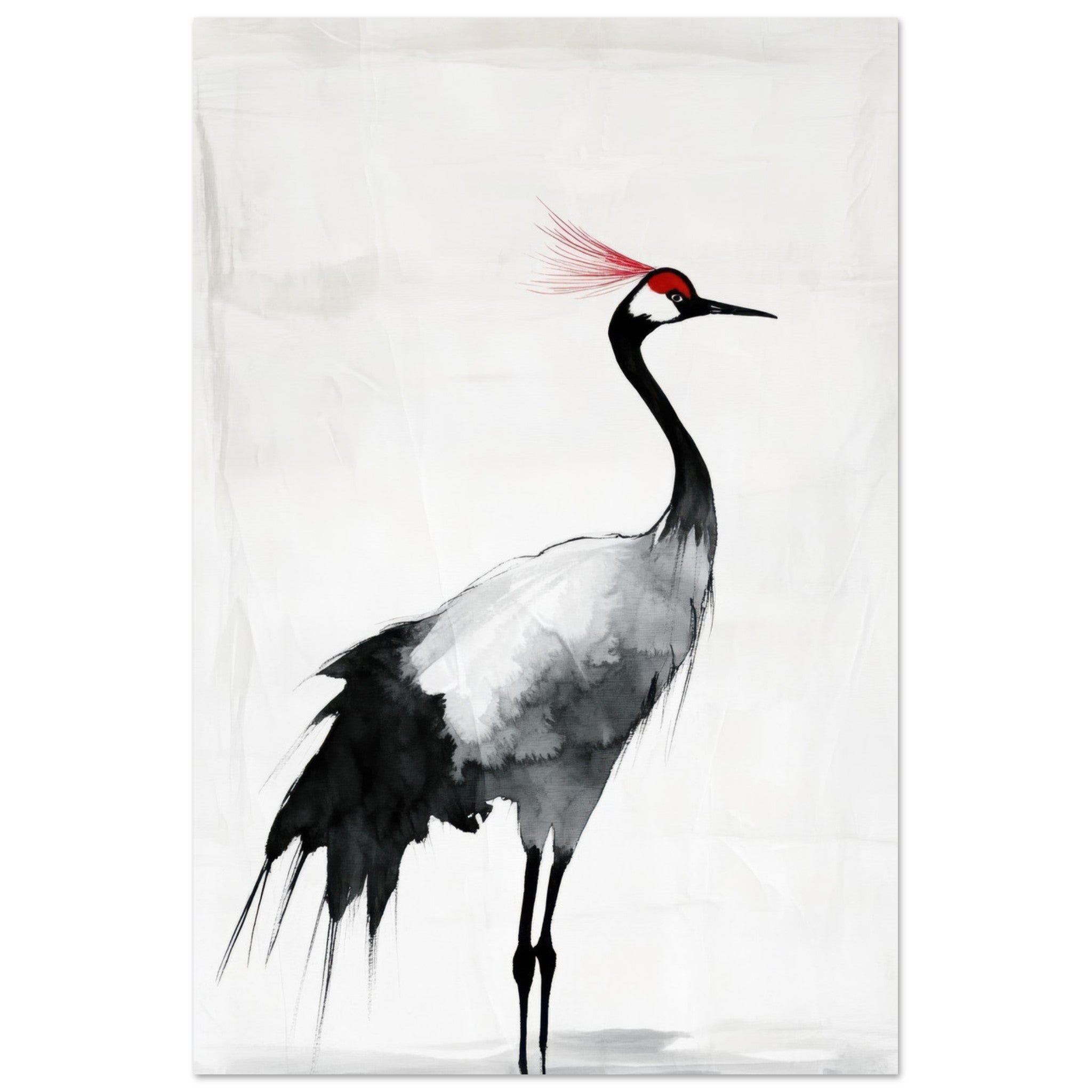 Fine Art Poster Portrait - Japanese Ink Wash Painting of a Crane A graceful 2 - Shop Ai Art WebShop - Digital Art online Store