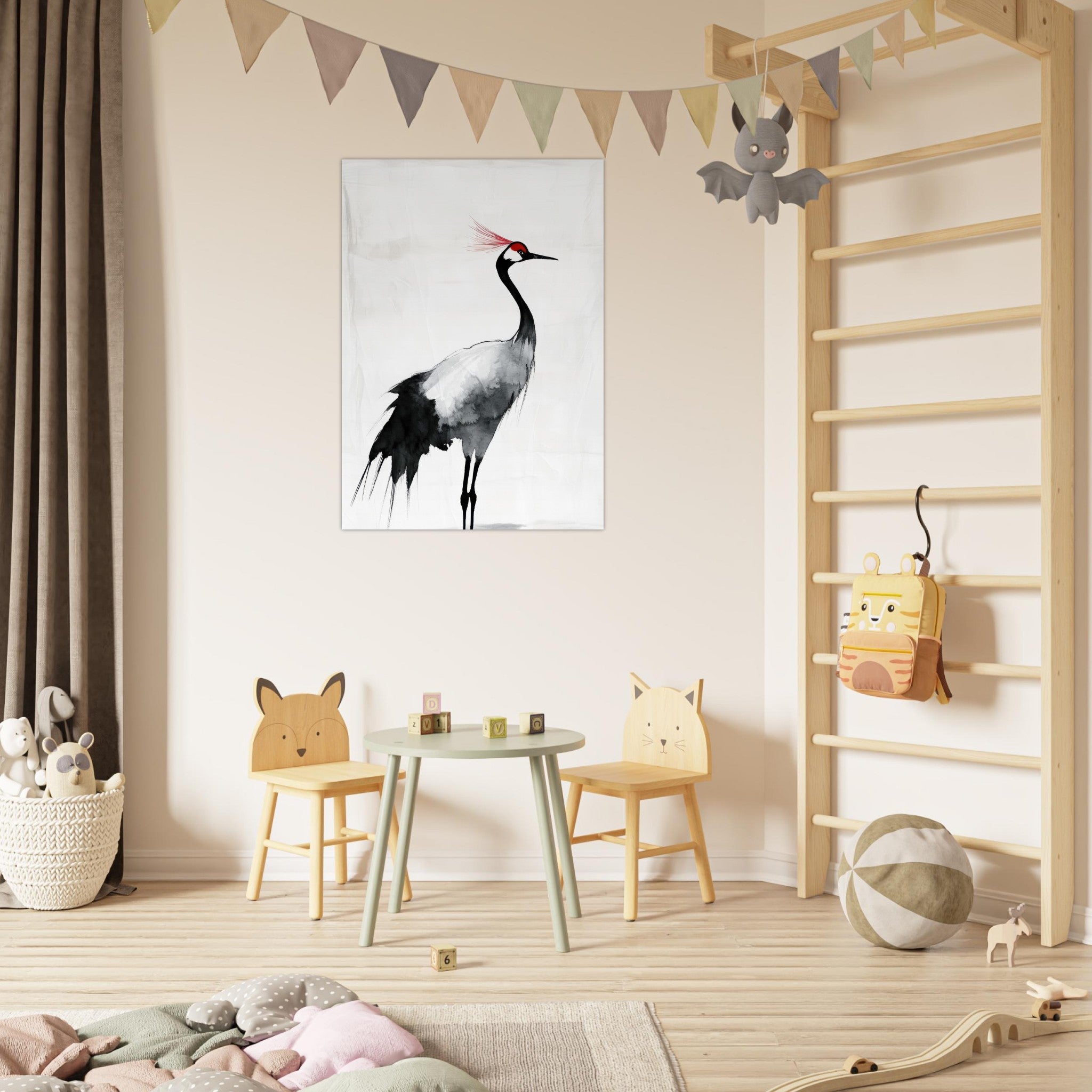 Fine Art Poster Portrait - Japanese Ink Wash Painting of a Crane A graceful 2 - Shop Ai Art WebShop - Digital Art online Store