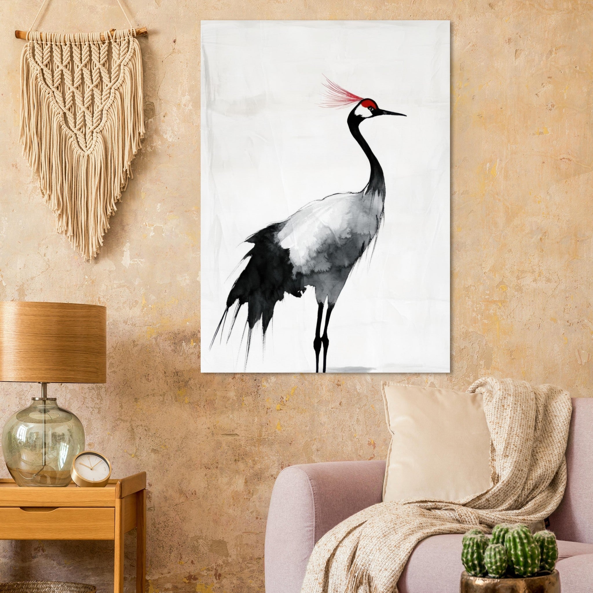 Fine Art Poster Portrait - Japanese Ink Wash Painting of a Crane A graceful 2 - Shop Ai Art WebShop - Digital Art online Store