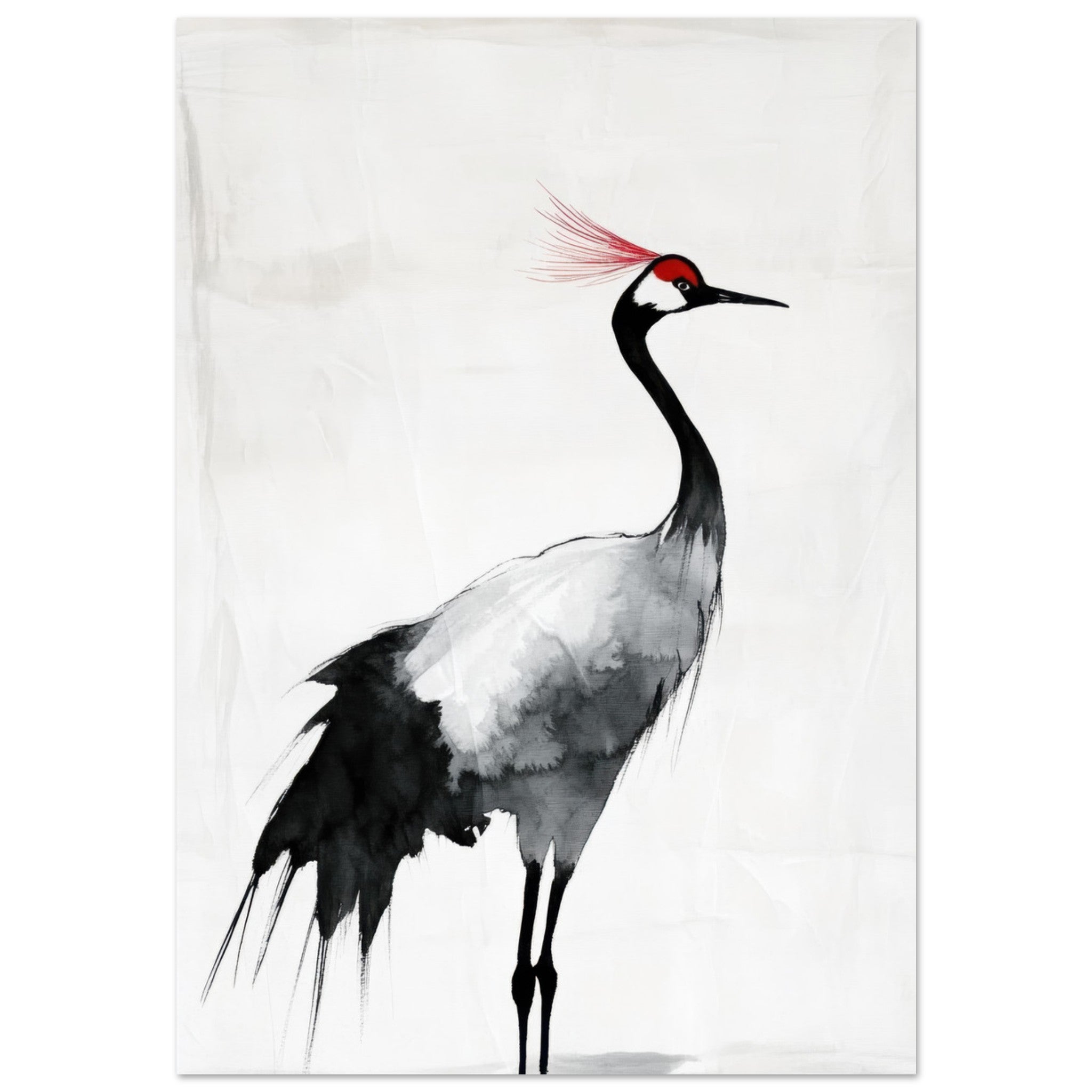 Fine Art Poster Portrait - Japanese Ink Wash Painting of a Crane A graceful 2 - Shop Ai Art WebShop - Digital Art online Store