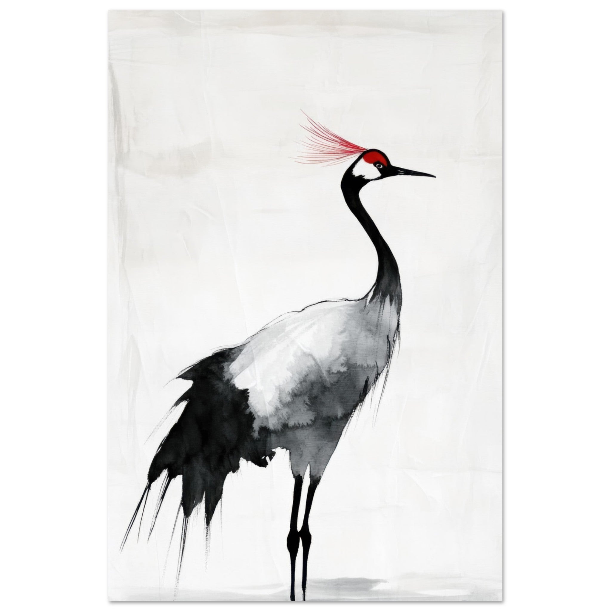 Fine Art Poster Portrait - Japanese Ink Wash Painting of a Crane A graceful 2 - Shop Ai Art WebShop - Digital Art online Store