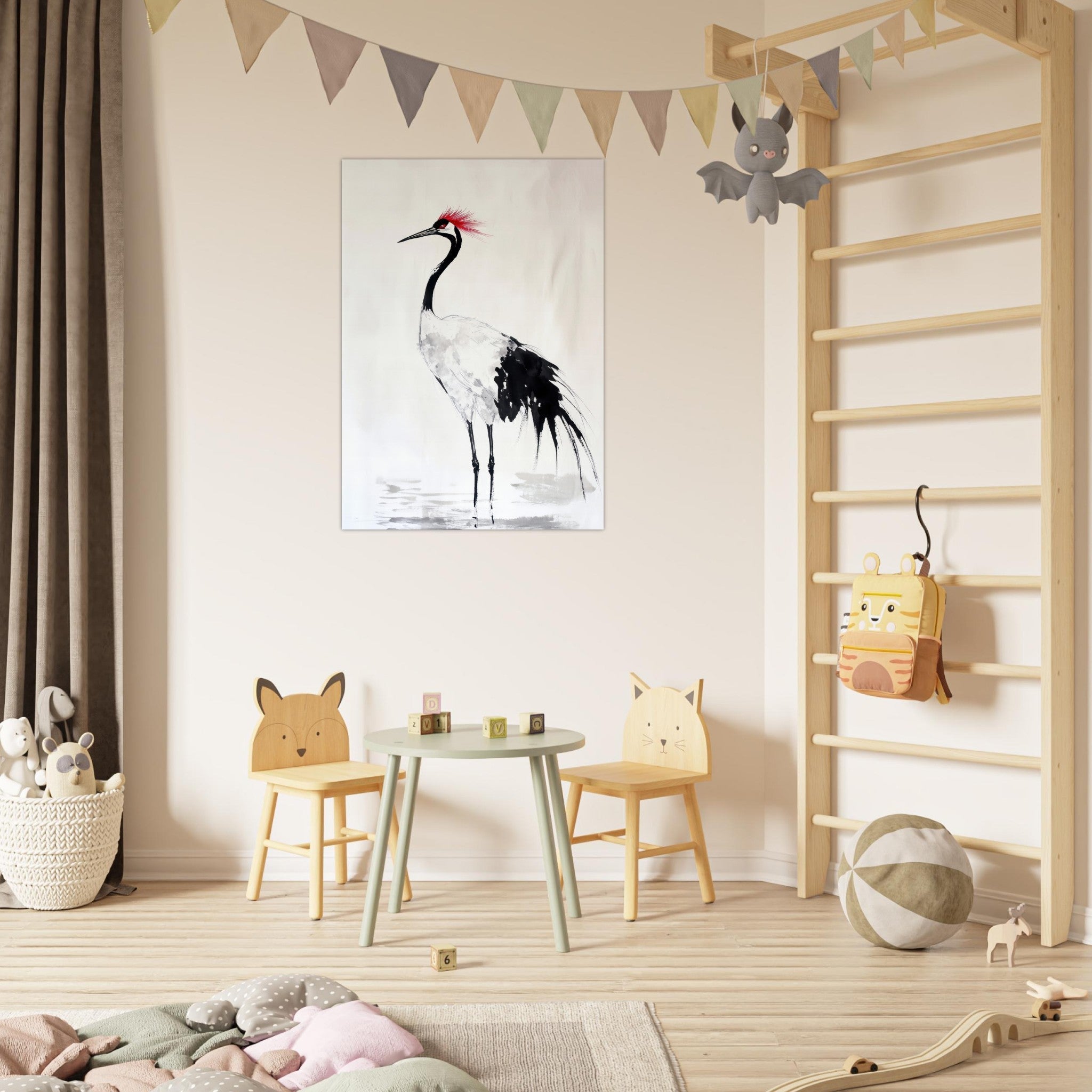 Fine Art Poster Portrait - Japanese Ink Wash Painting of a Crane A graceful - Shop Ai Art WebShop - Digital Art online Store