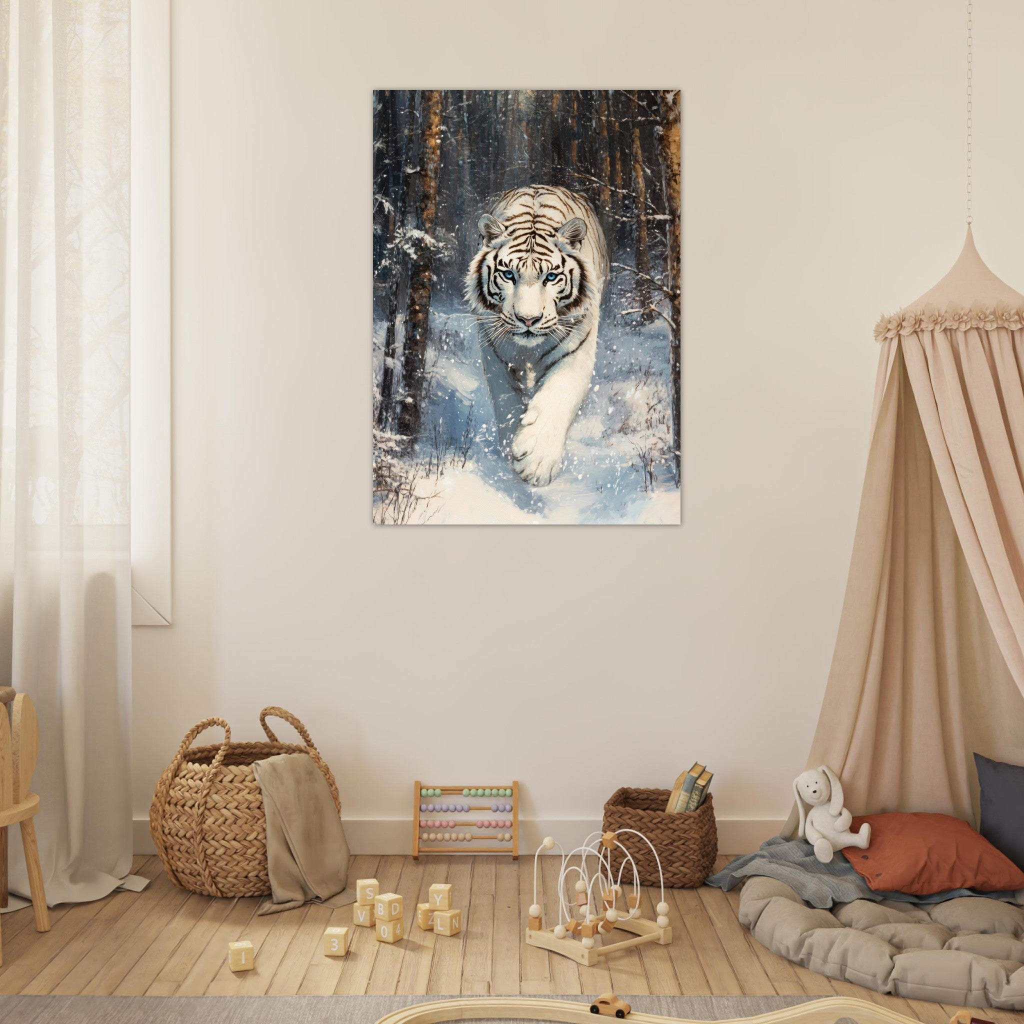 Fine Art Poster Portrait - Majestic White Tiger in a Snowy Forest A powerful 2 - Shop Ai Art WebShop - Digital Art online Store