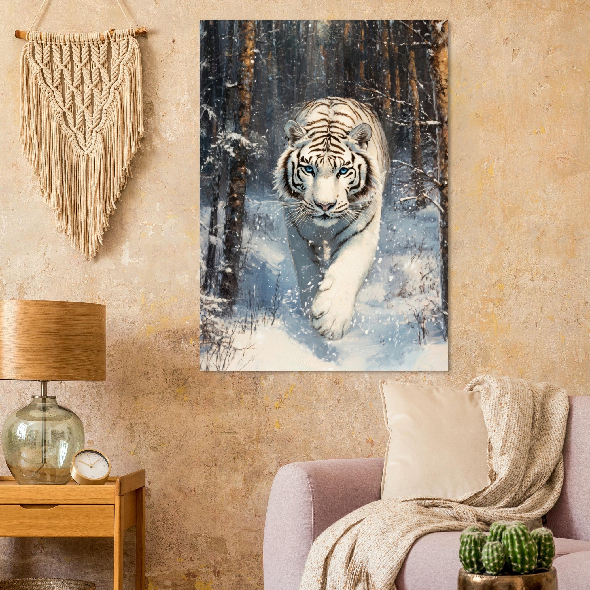 Fine Art Poster Portrait - Majestic White Tiger in a Snowy Forest A powerful 2 - Shop Ai Art WebShop - Digital Art online Store