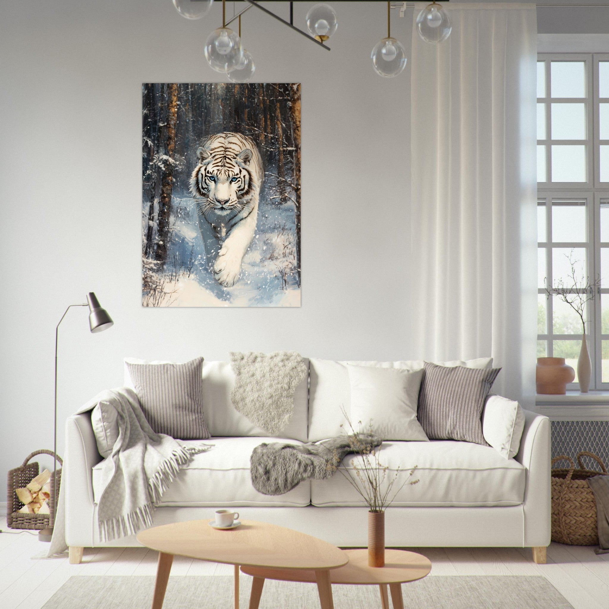 Fine Art Poster Portrait - Majestic White Tiger in a Snowy Forest A powerful 2 - Shop Ai Art WebShop - Digital Art online Store