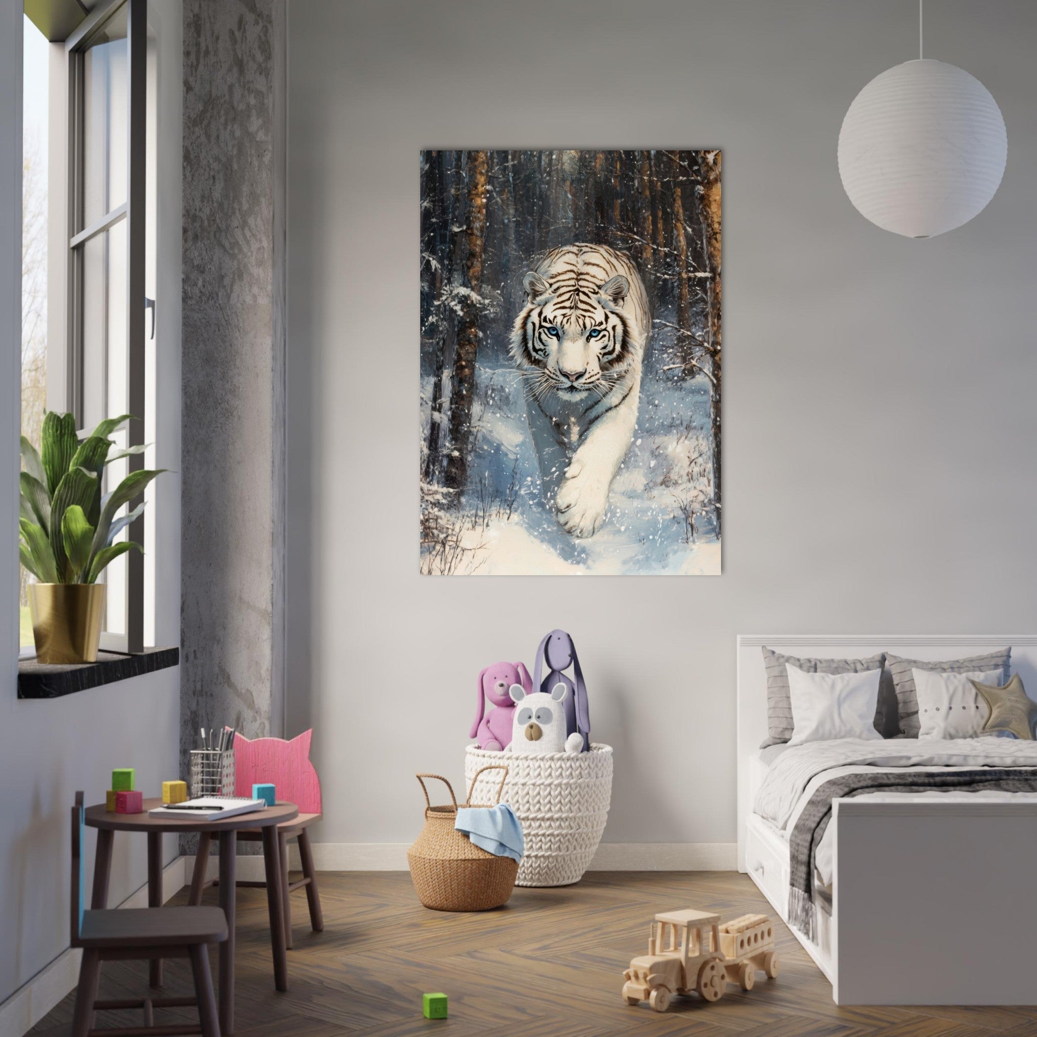 Fine Art Poster Portrait - Majestic White Tiger in a Snowy Forest A powerful 2 - Shop Ai Art WebShop - Digital Art online Store
