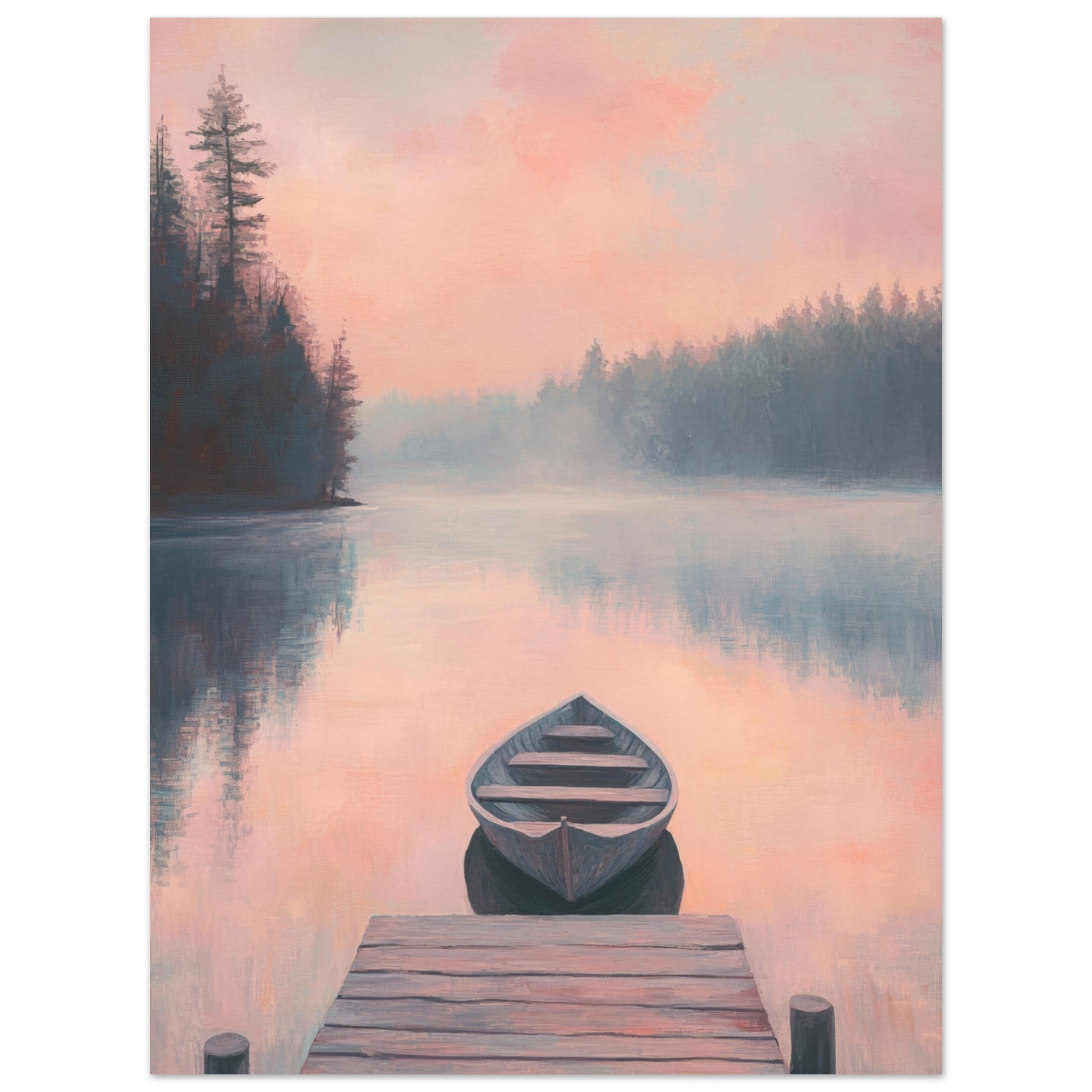 Fine Art Poster Portrait - Serene Lake with Rowboats A tranquil lake 3 - Shop Ai Art WebShop - Digital Art online Store