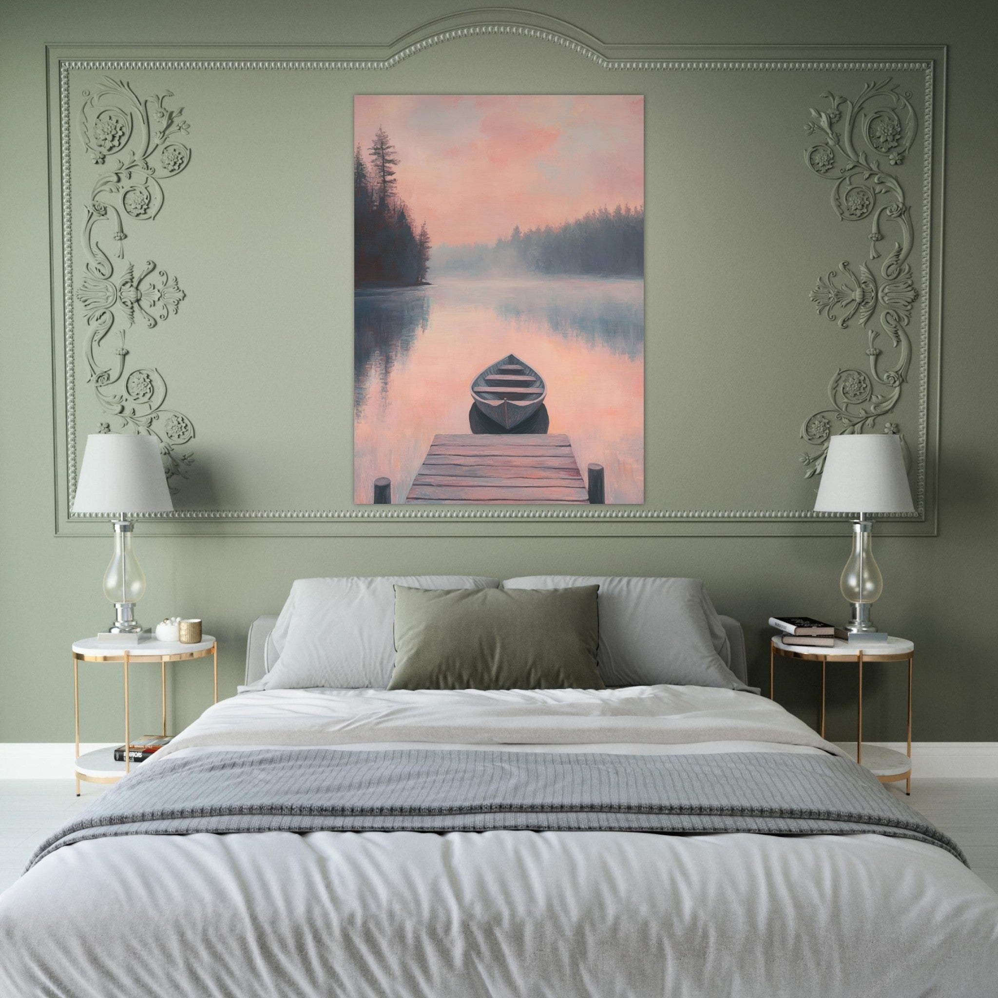 Fine Art Poster Portrait - Serene Lake with Rowboats A tranquil lake 3 - Shop Ai Art WebShop - Digital Art online Store