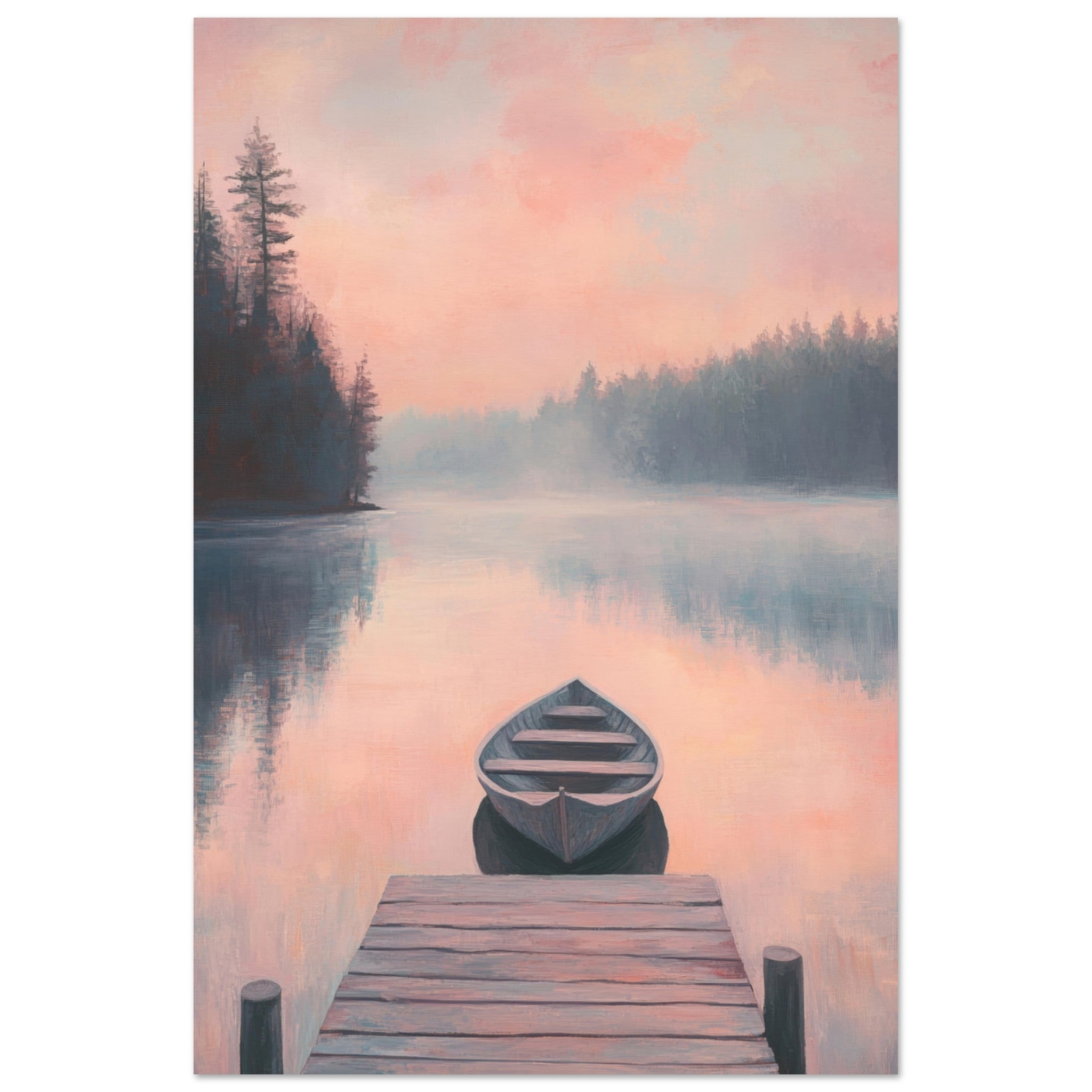 Fine Art Poster Portrait - Serene Lake with Rowboats A tranquil lake 3 - Shop Ai Art WebShop - Digital Art online Store