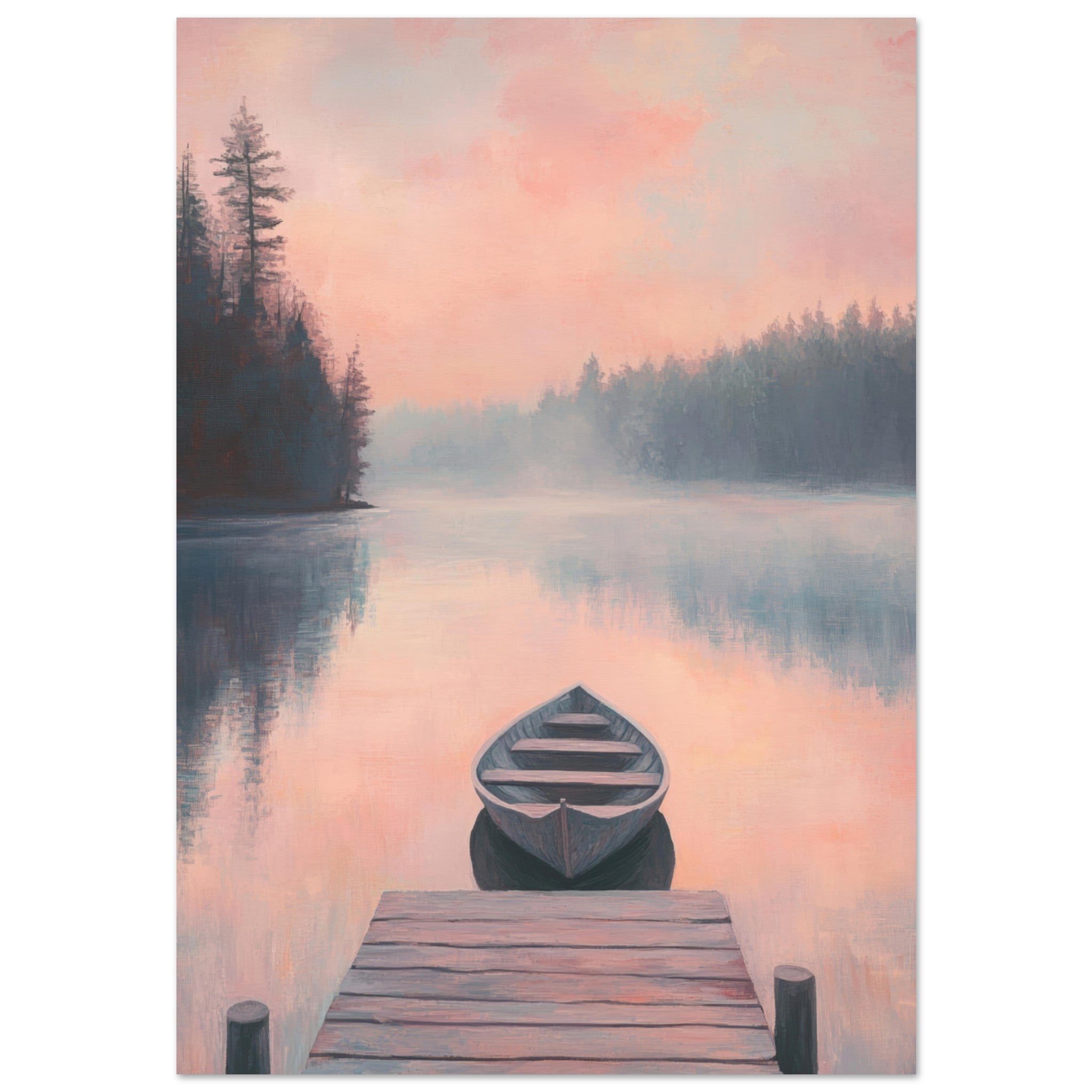 Fine Art Poster Portrait - Serene Lake with Rowboats A tranquil lake 3 - Shop Ai Art WebShop - Digital Art online Store