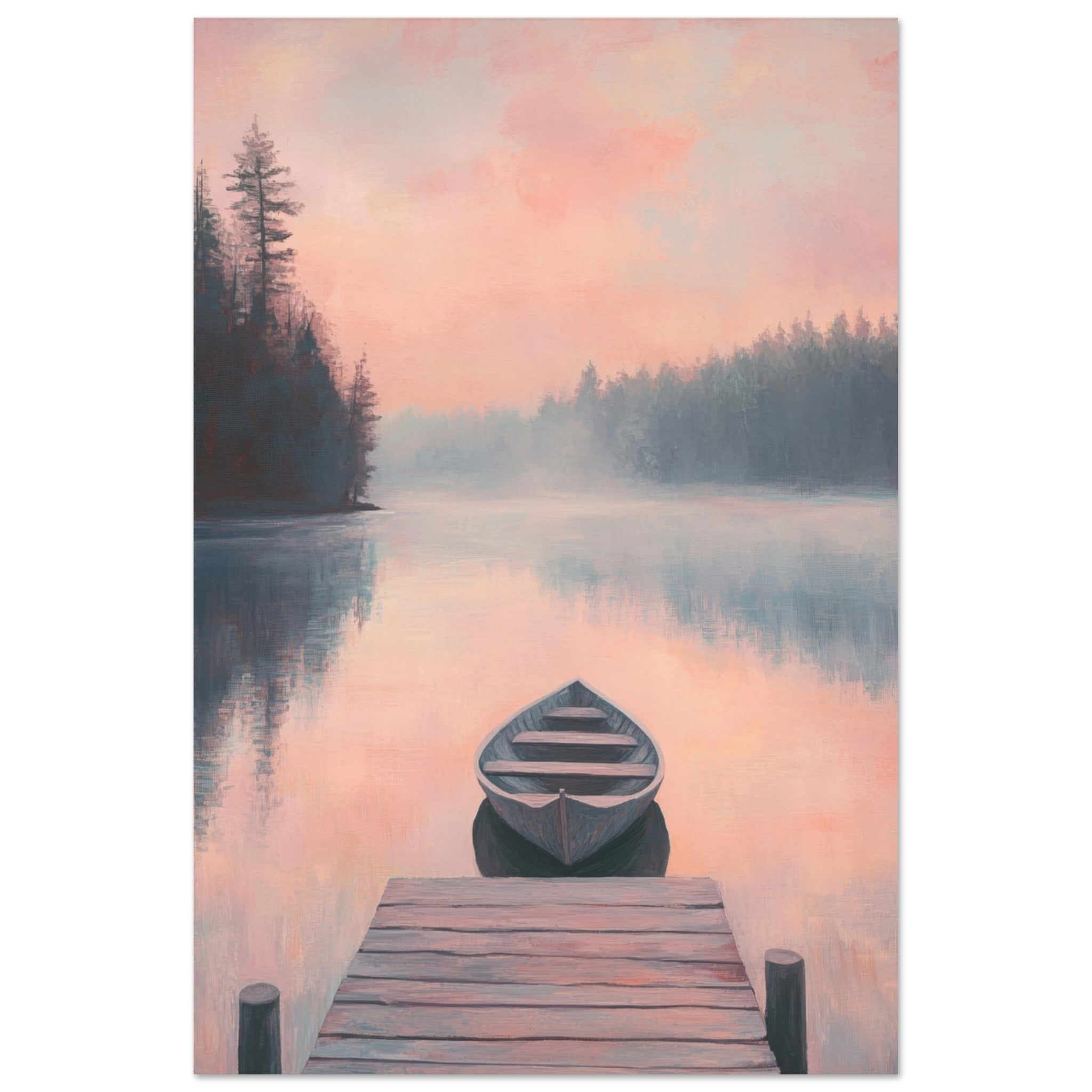 Fine Art Poster Portrait - Serene Lake with Rowboats A tranquil lake 3 - Shop Ai Art WebShop - Digital Art online Store
