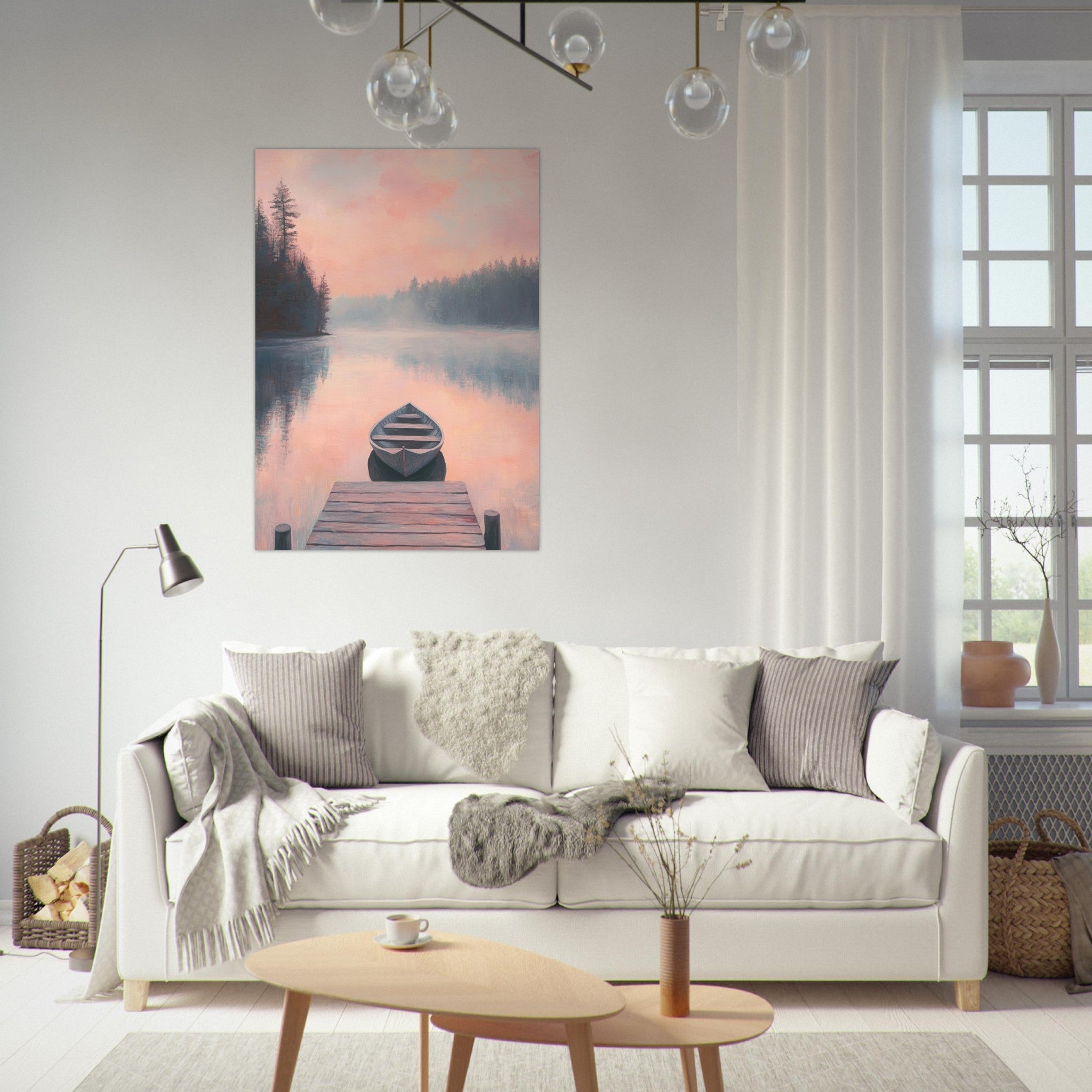 Fine Art Poster Portrait - Serene Lake with Rowboats A tranquil lake 3 - Shop Ai Art WebShop - Digital Art online Store