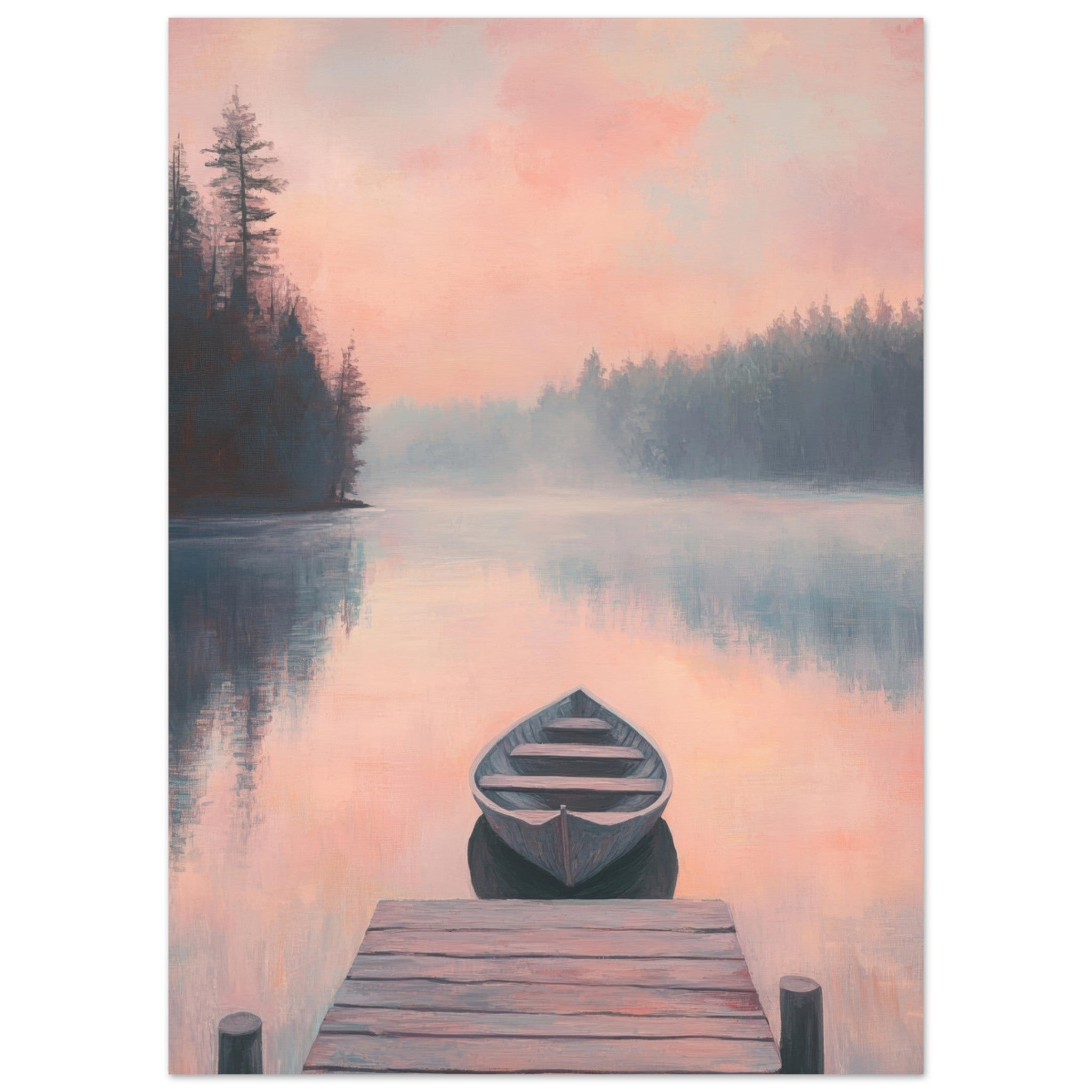 Fine Art Poster Portrait - Serene Lake with Rowboats A tranquil lake 3 - Shop Ai Art WebShop - Digital Art online Store