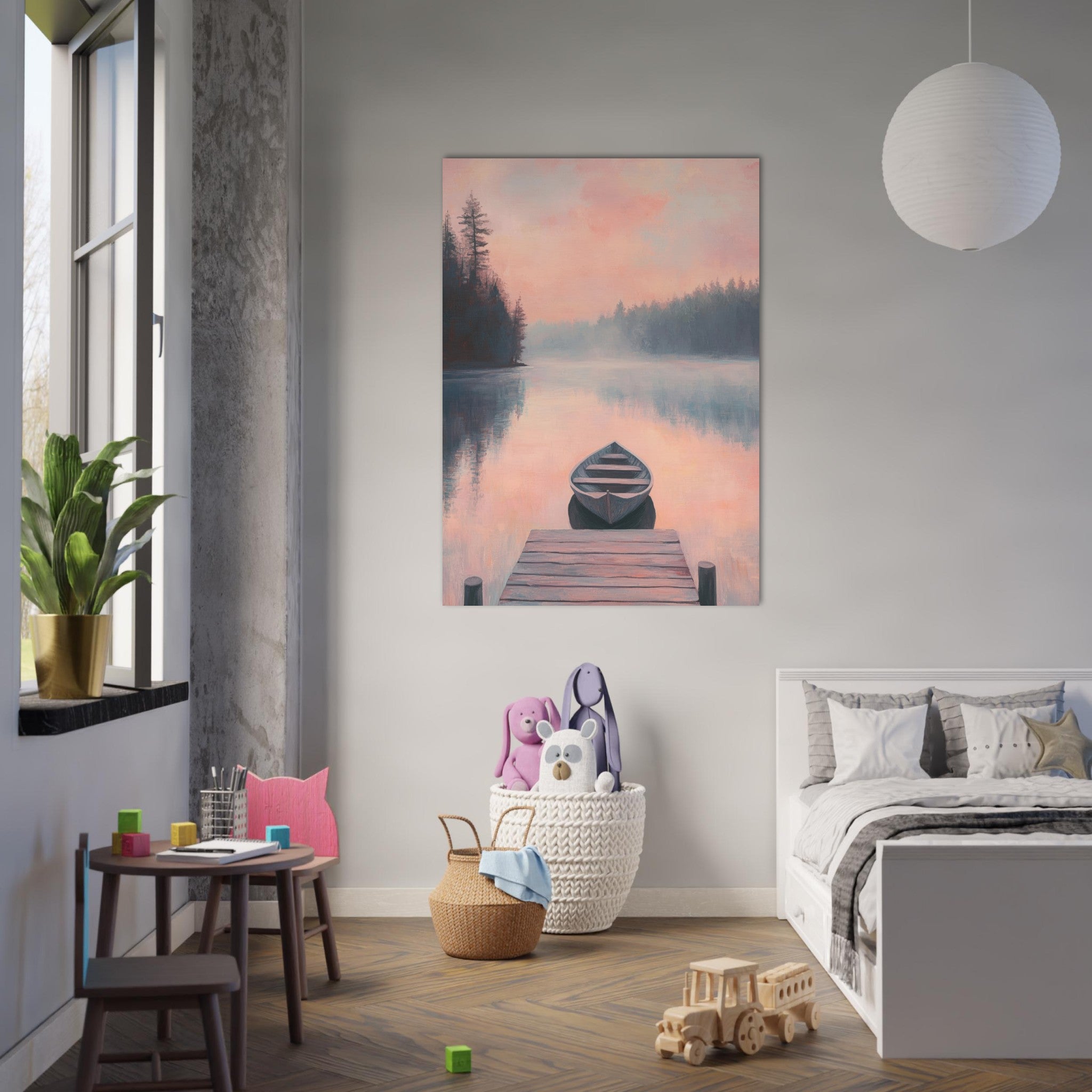 Fine Art Poster Portrait - Serene Lake with Rowboats A tranquil lake 3 - Shop Ai Art WebShop - Digital Art online Store