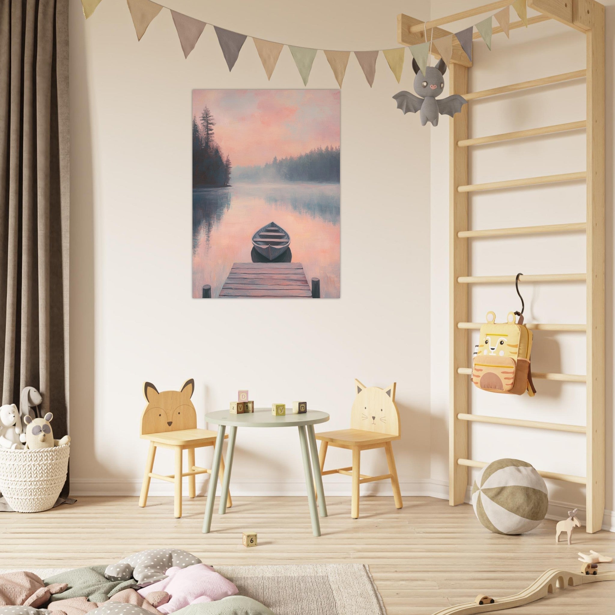 Fine Art Poster Portrait - Serene Lake with Rowboats A tranquil lake 3 - Shop Ai Art WebShop - Digital Art online Store