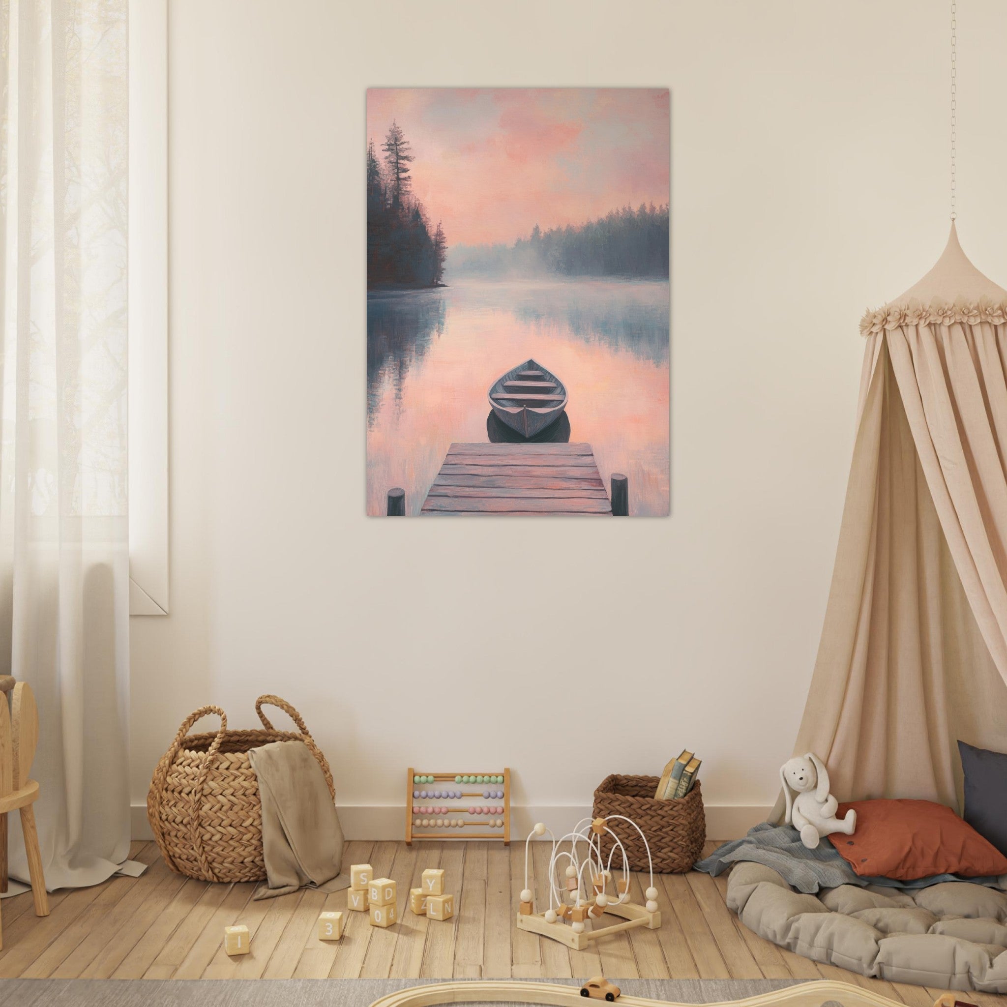 Fine Art Poster Portrait - Serene Lake with Rowboats A tranquil lake 3 - Shop Ai Art WebShop - Digital Art online Store