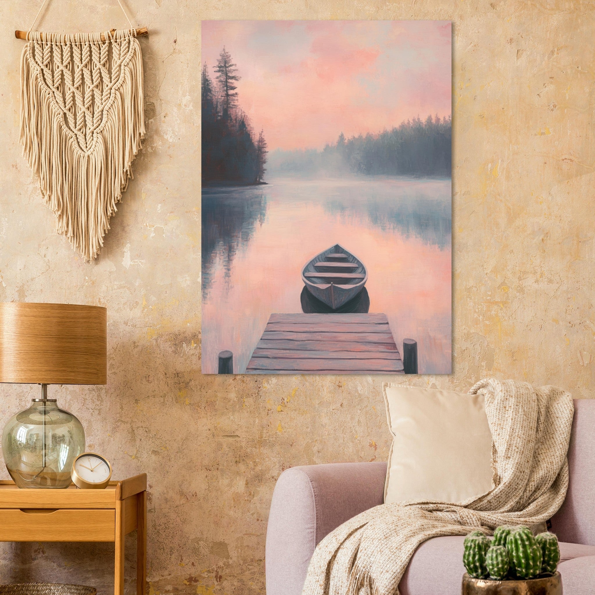 Fine Art Poster Portrait - Serene Lake with Rowboats A tranquil lake 3 - Shop Ai Art WebShop - Digital Art online Store