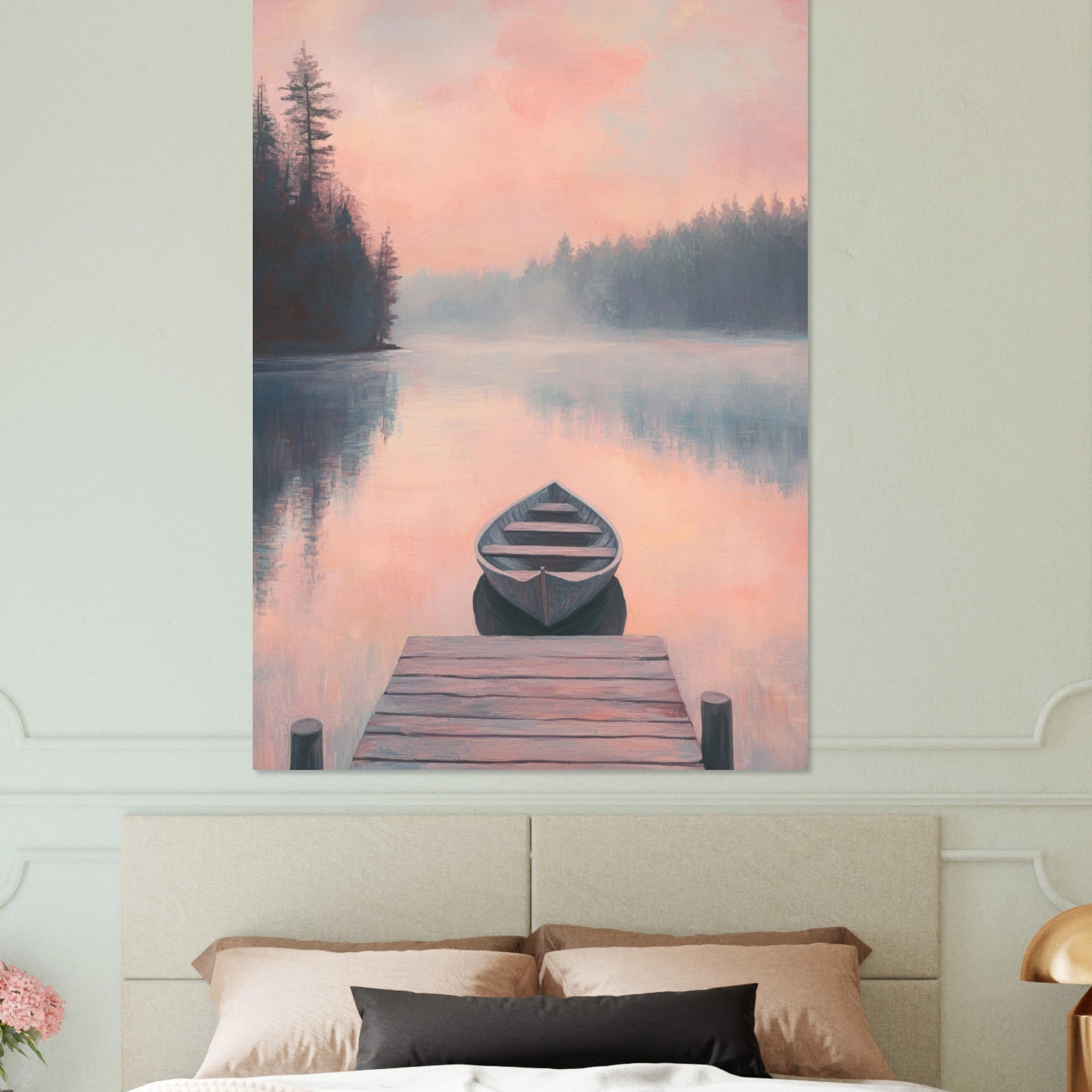 Fine Art Poster Portrait - Serene Lake with Rowboats A tranquil lake 3 - Shop Ai Art WebShop - Digital Art online Store